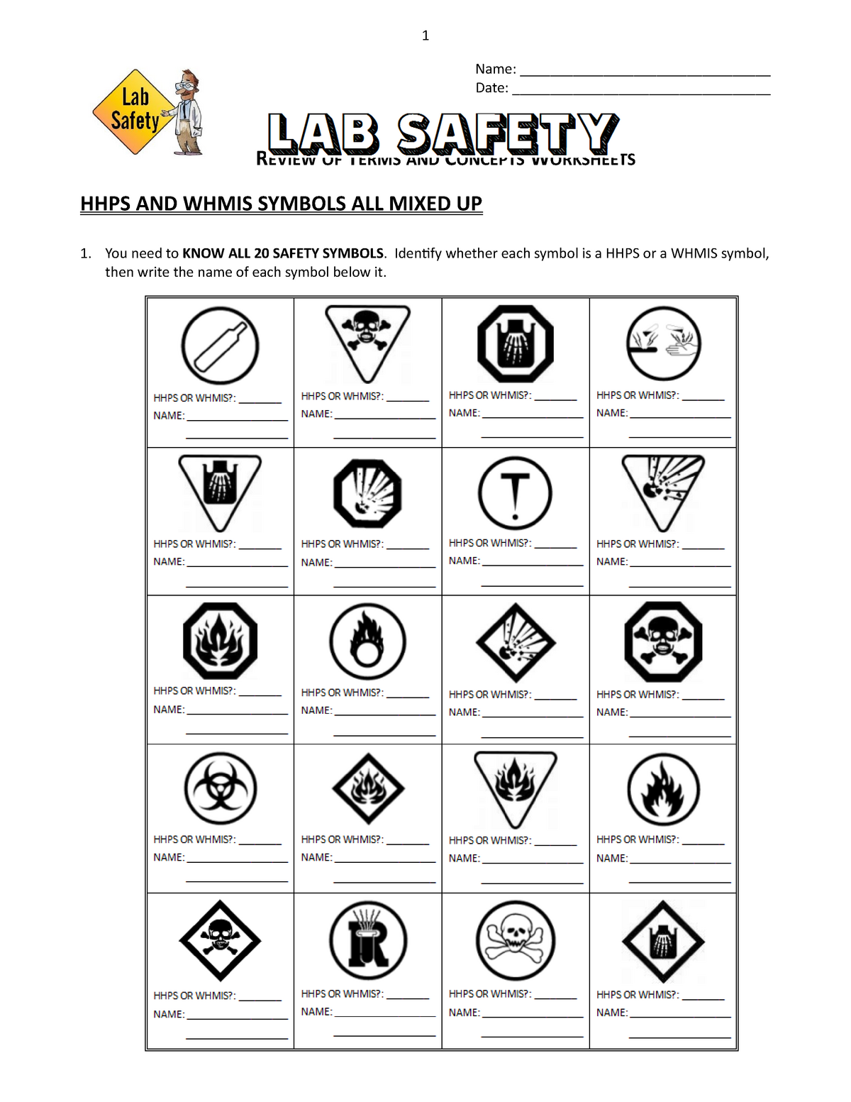 Lab Safety WS - Best - Name: _________________________________ Date ...
