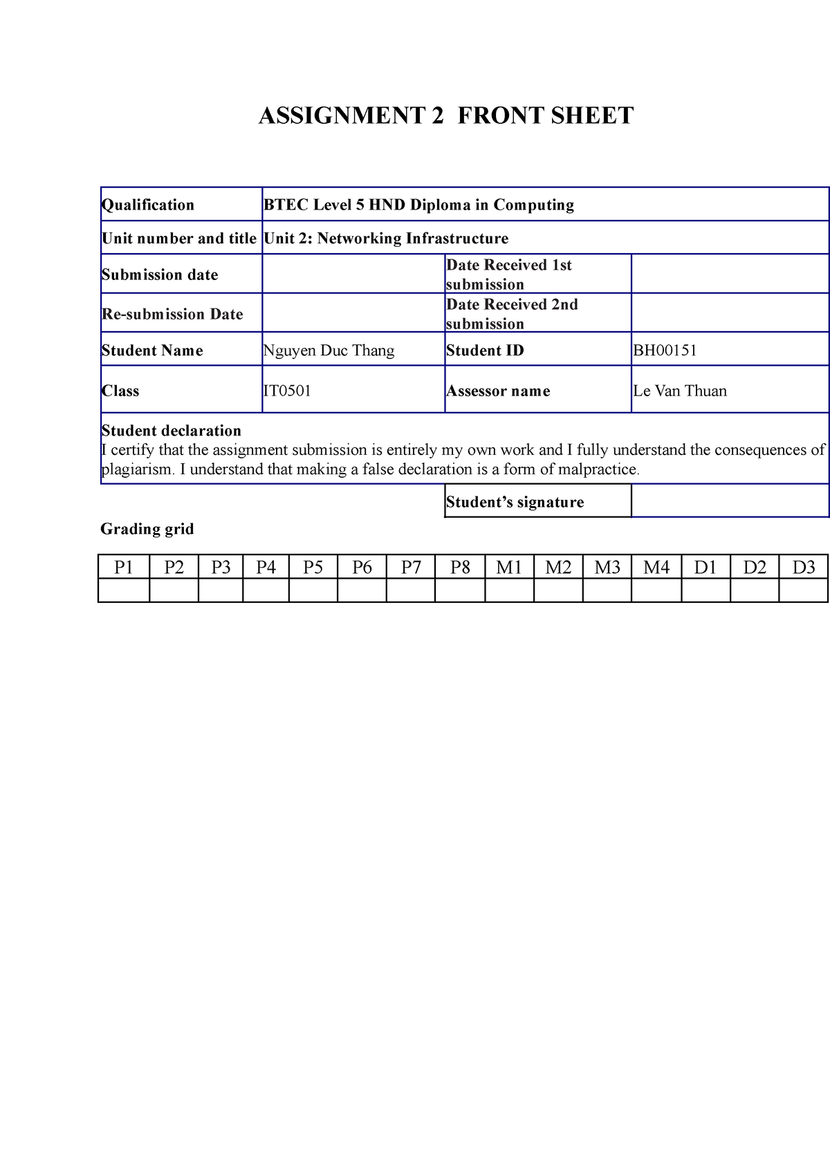 Assignment 2 Front Sheet - ASSIGNMENT 2 FRONT SHEET Qualification BTEC ...