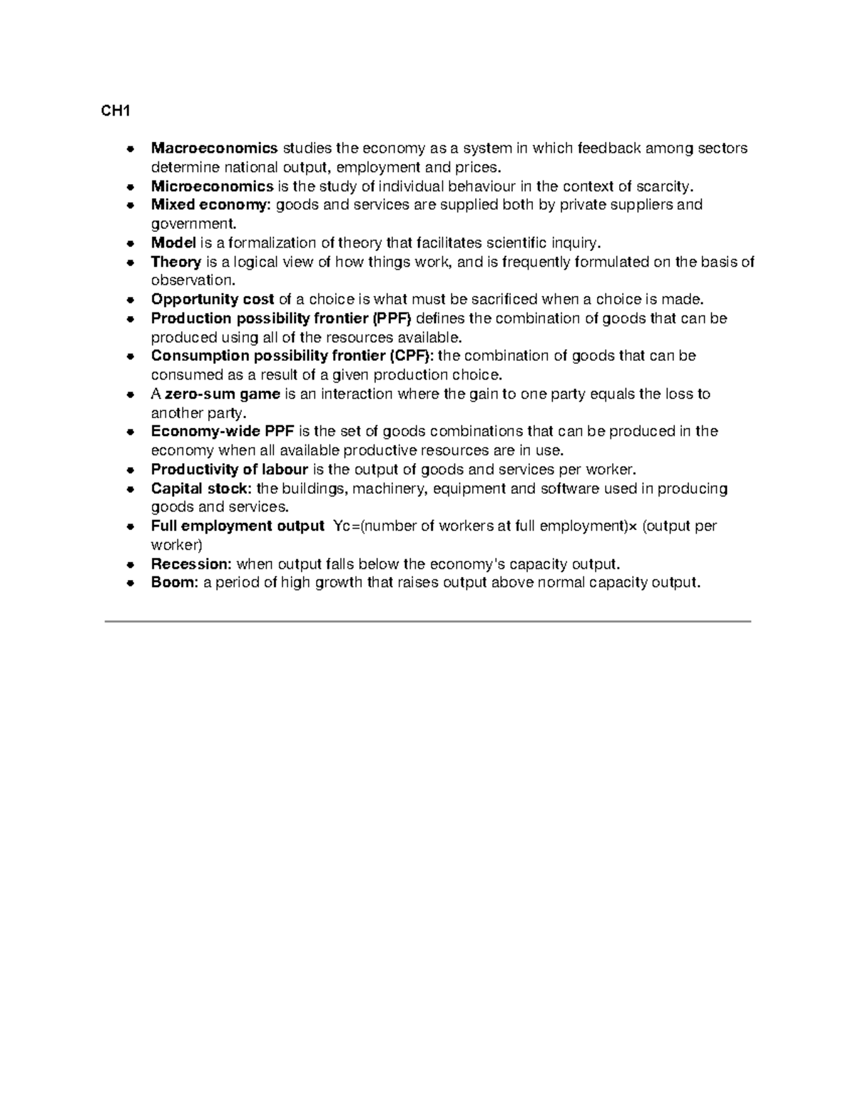 ECON 201 Key Terms - Keywords of Chapters 1-6 for Introduction to ...