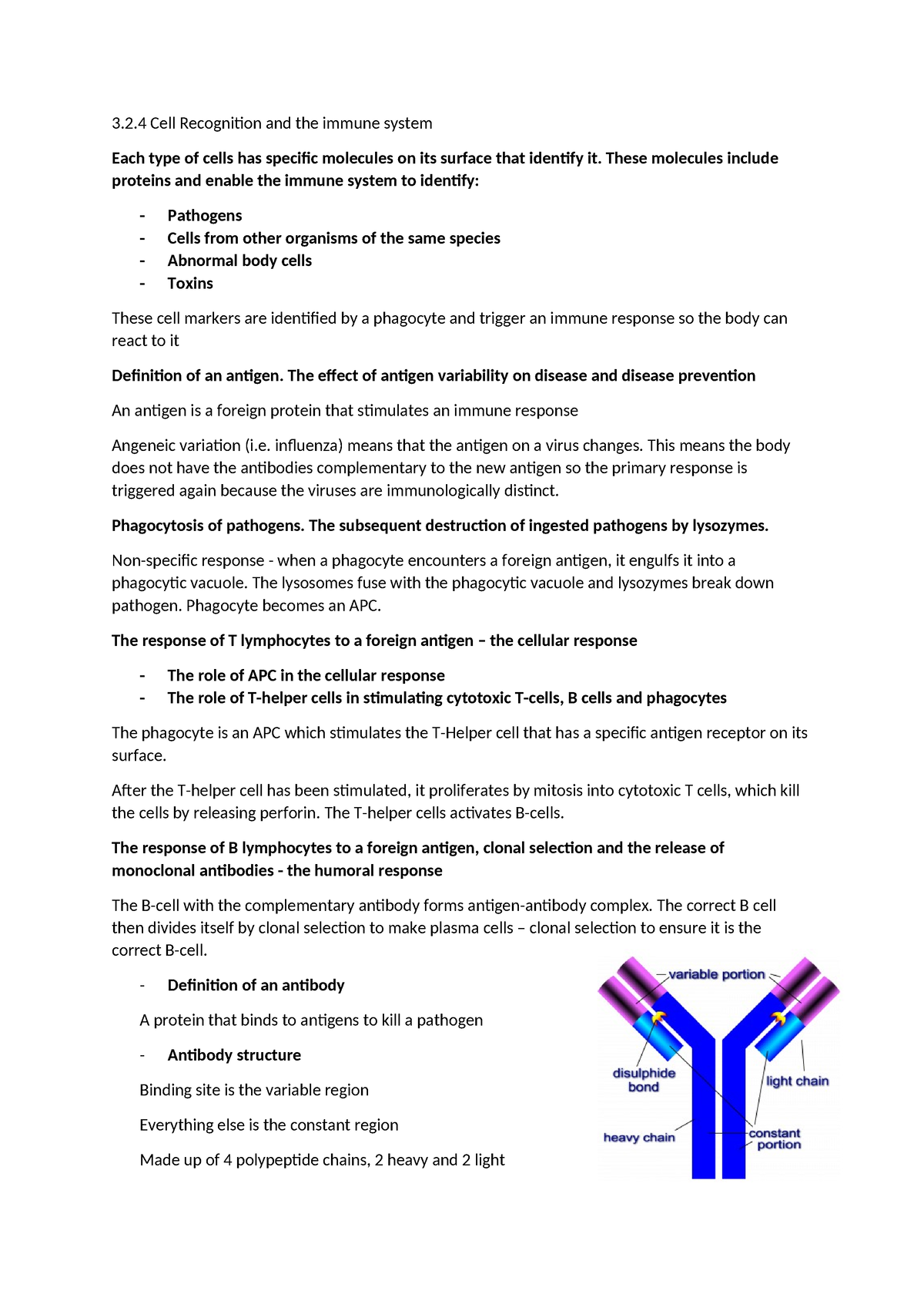 2C Immune system notes - 3.2 Cell Recognition and the immune system ...