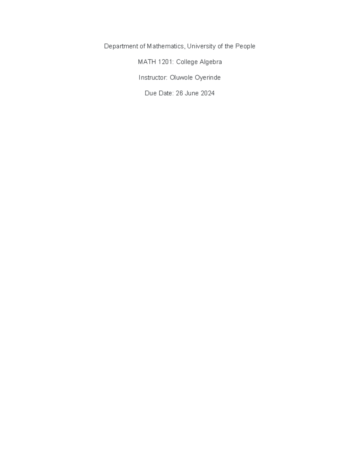 College Algebra Assignment 2 - Department of Mathematics, University of ...