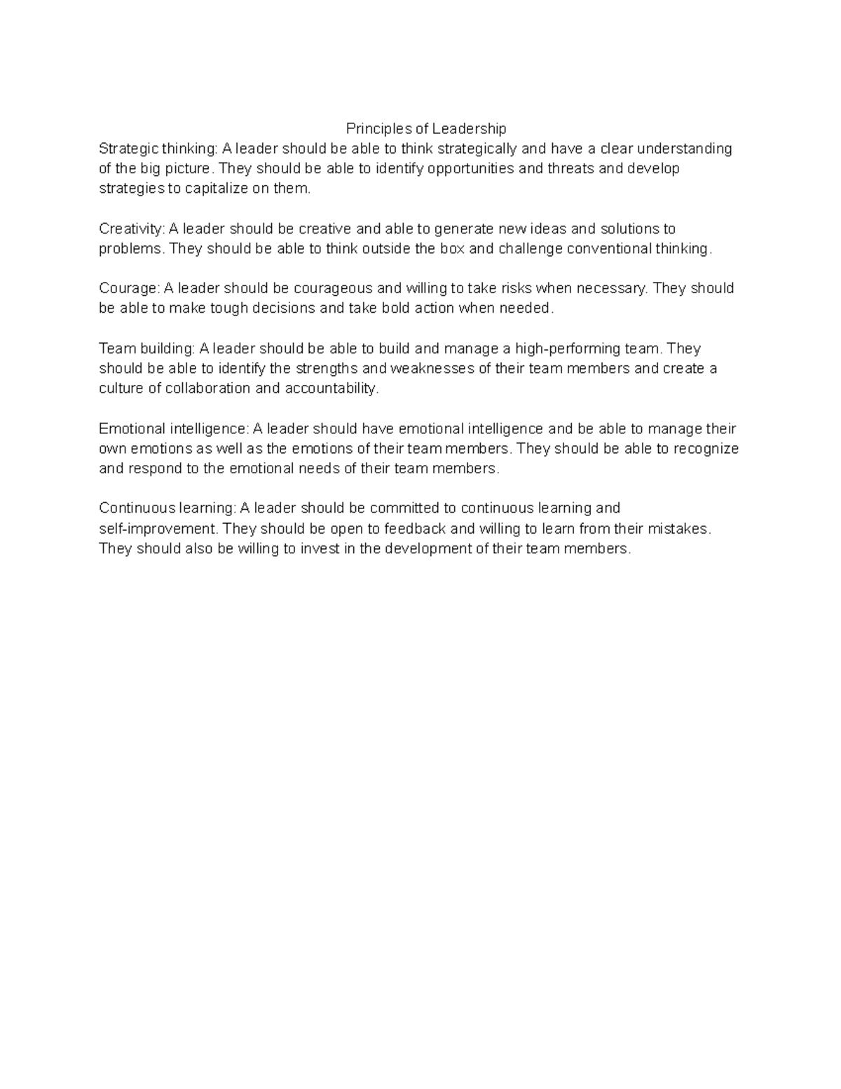 Principles of Leadership notes 2 - Principles of Leadership Strategic ...