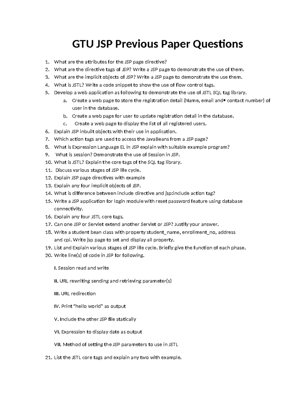 Jsp questions - Summary PC Web Technology - GTU JSP Previous Paper ...