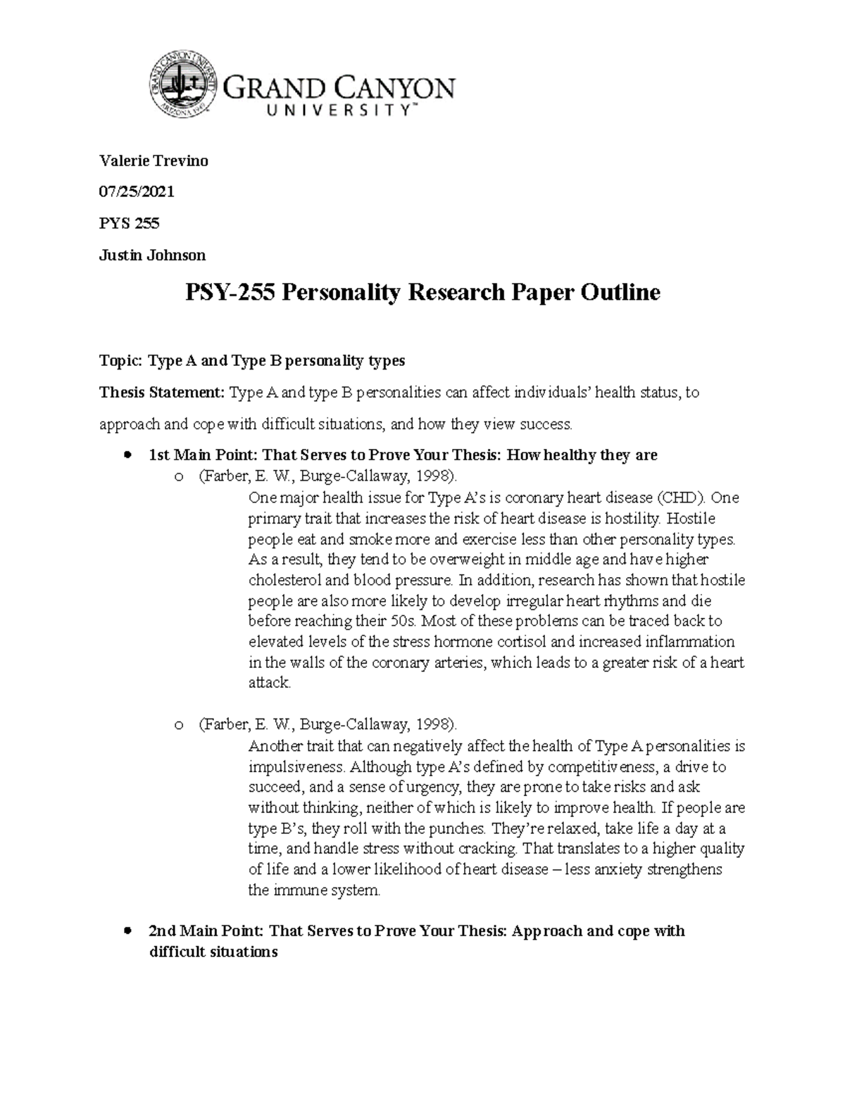 personality research paper outline gcu