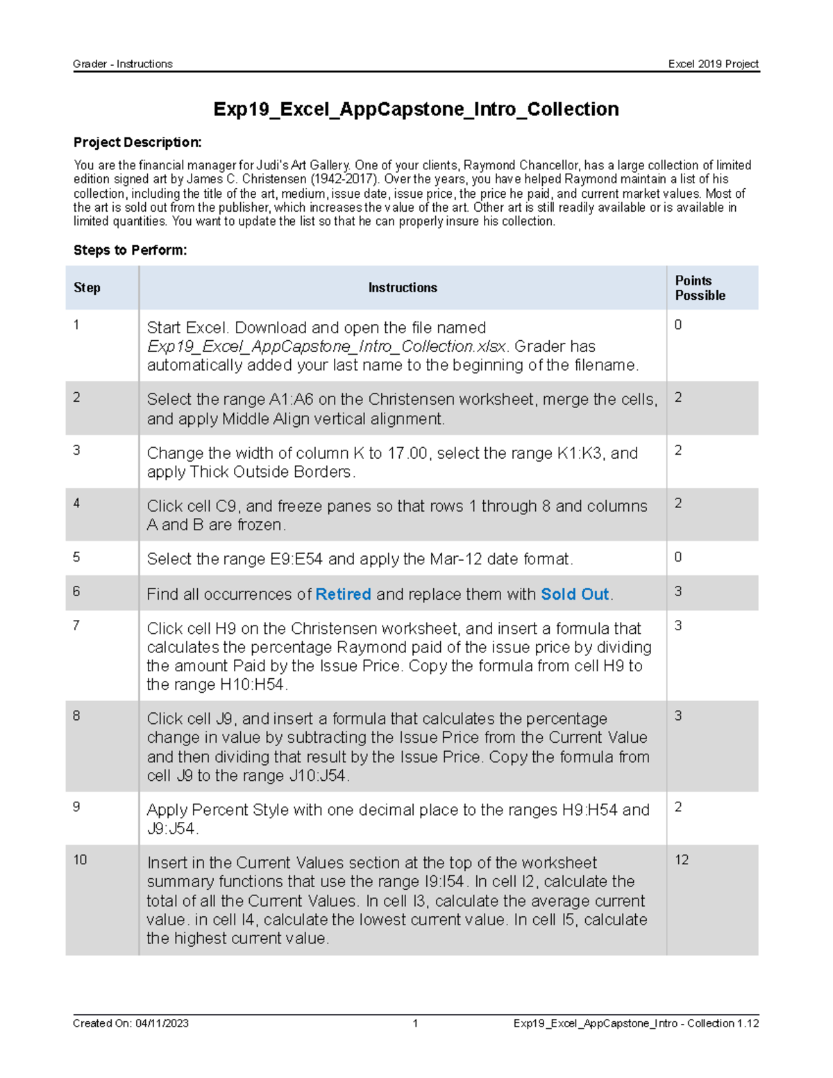 excel capstone project 2019