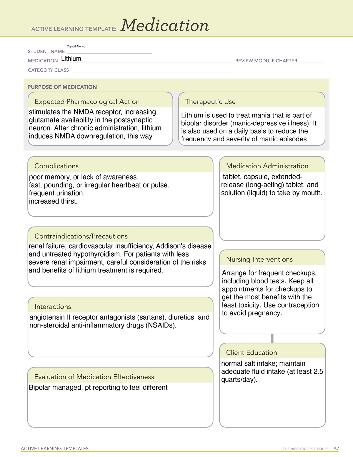 Lithium Medication template ACTIVE LEARNING TEMPLATES THERAPEUTIC