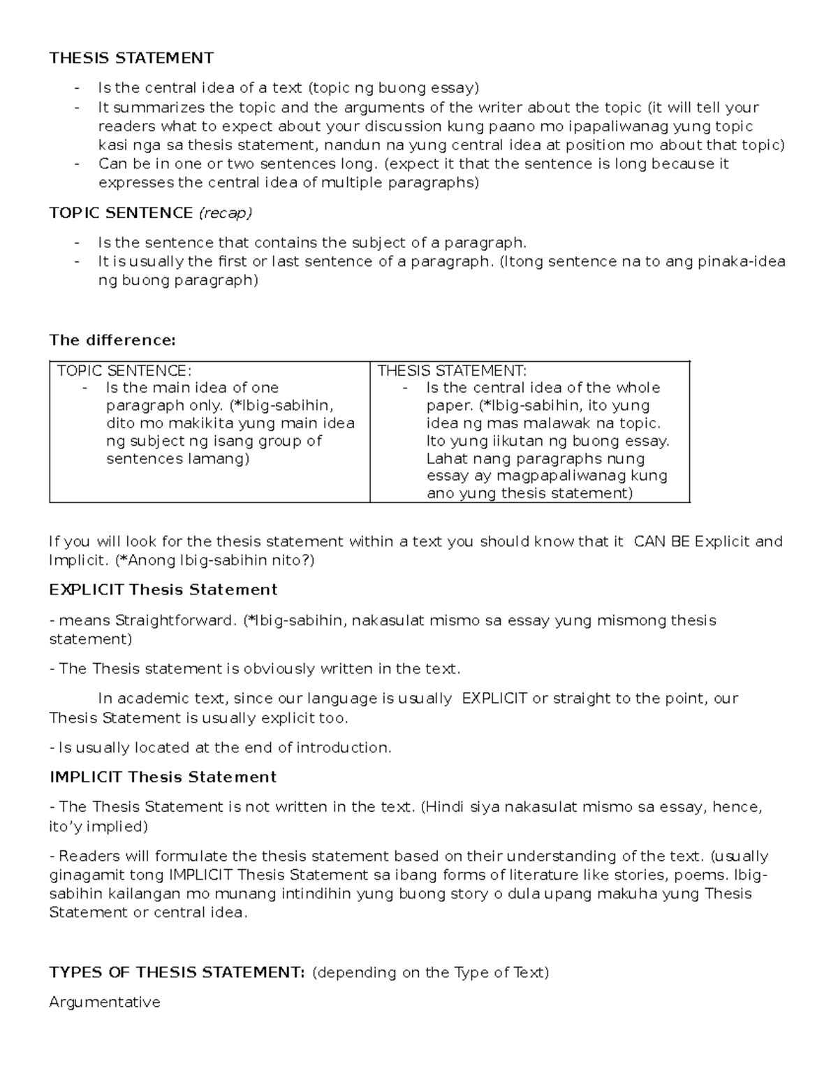 what is thesis statement in eapp