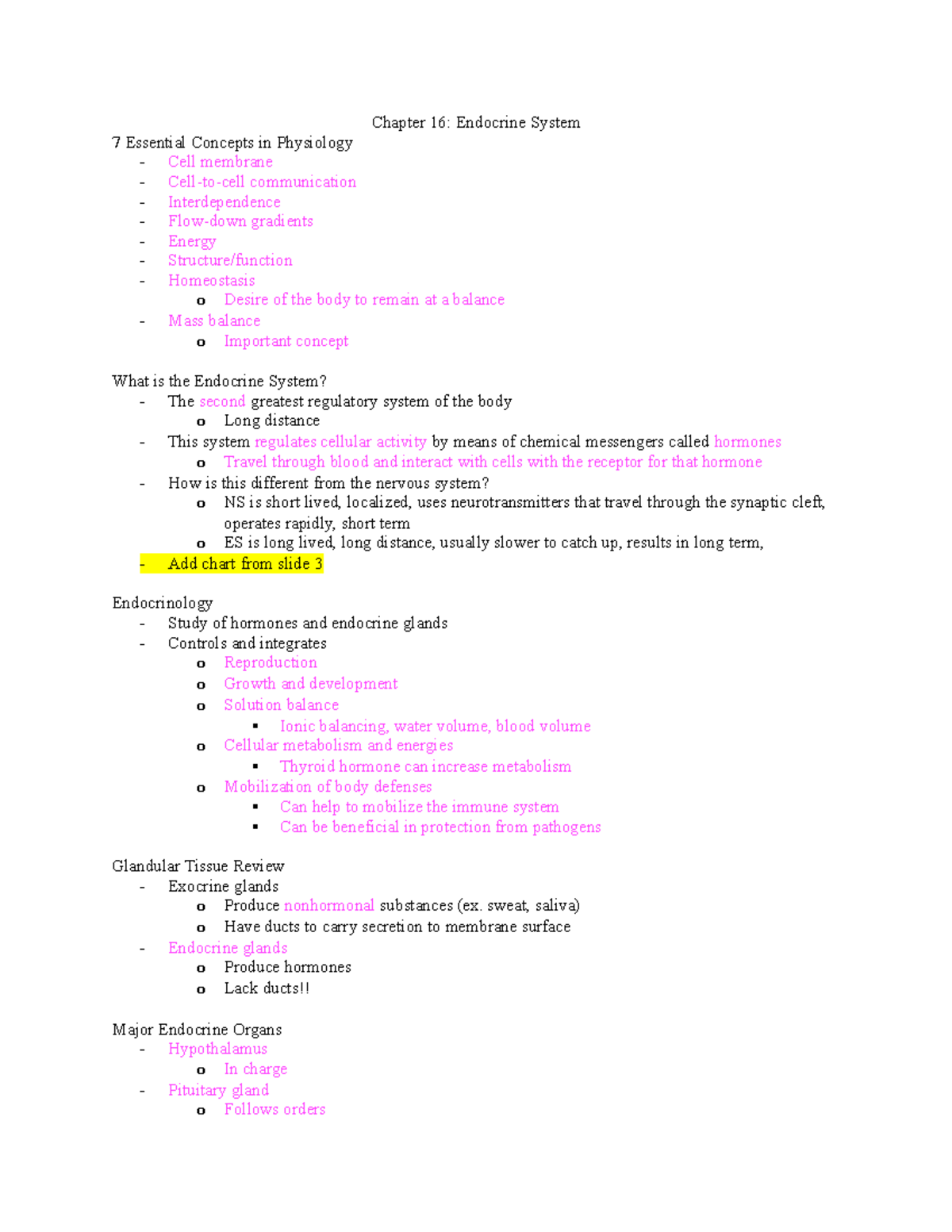 Chapter 16 Notes (endocrine System) - Chapter 16: Endocrine System 7 ...