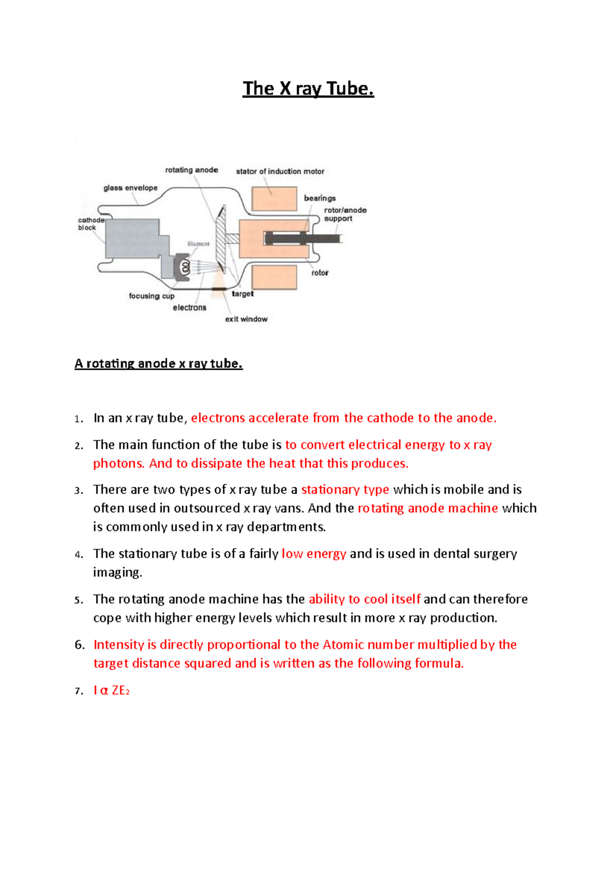 The x ray tube Summary notes which explain the science/physics behind