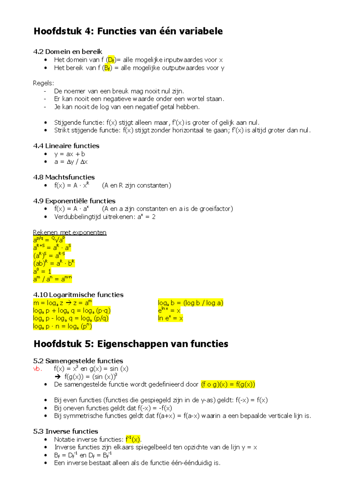 Samenvatting Wiskunde: H4-14 - Hoofdstuk 4: Functies Van één Variabele ...