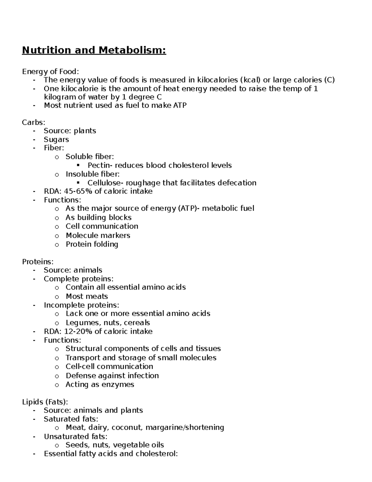 nutrition and metabolism essay