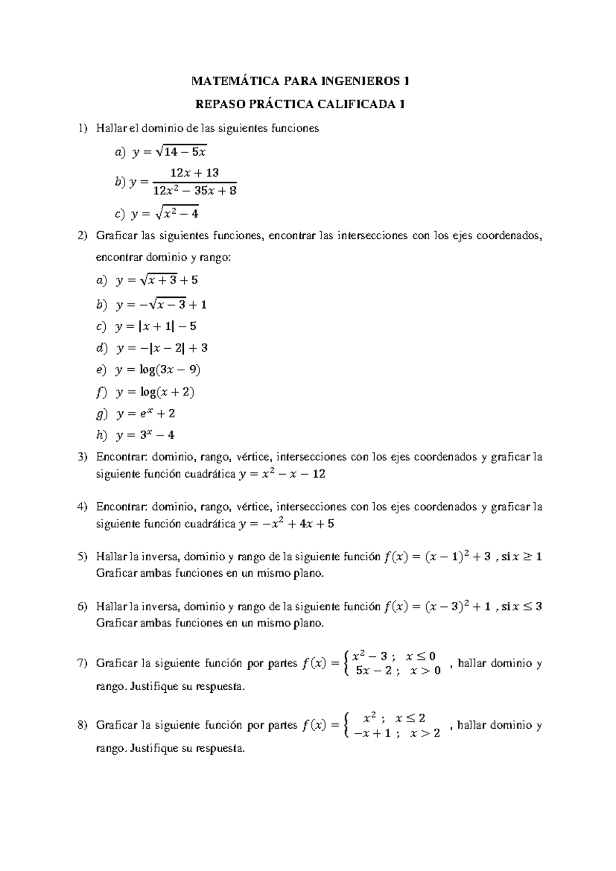 Repaso Pc1 MatemÁtica Para Ingenieros 1 Repaso PrÁctica Calificada 1