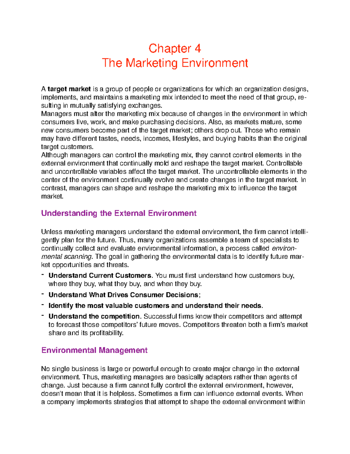 Marketing Chapter 4 - Chapter 4 The Marketing Environment A Target ...