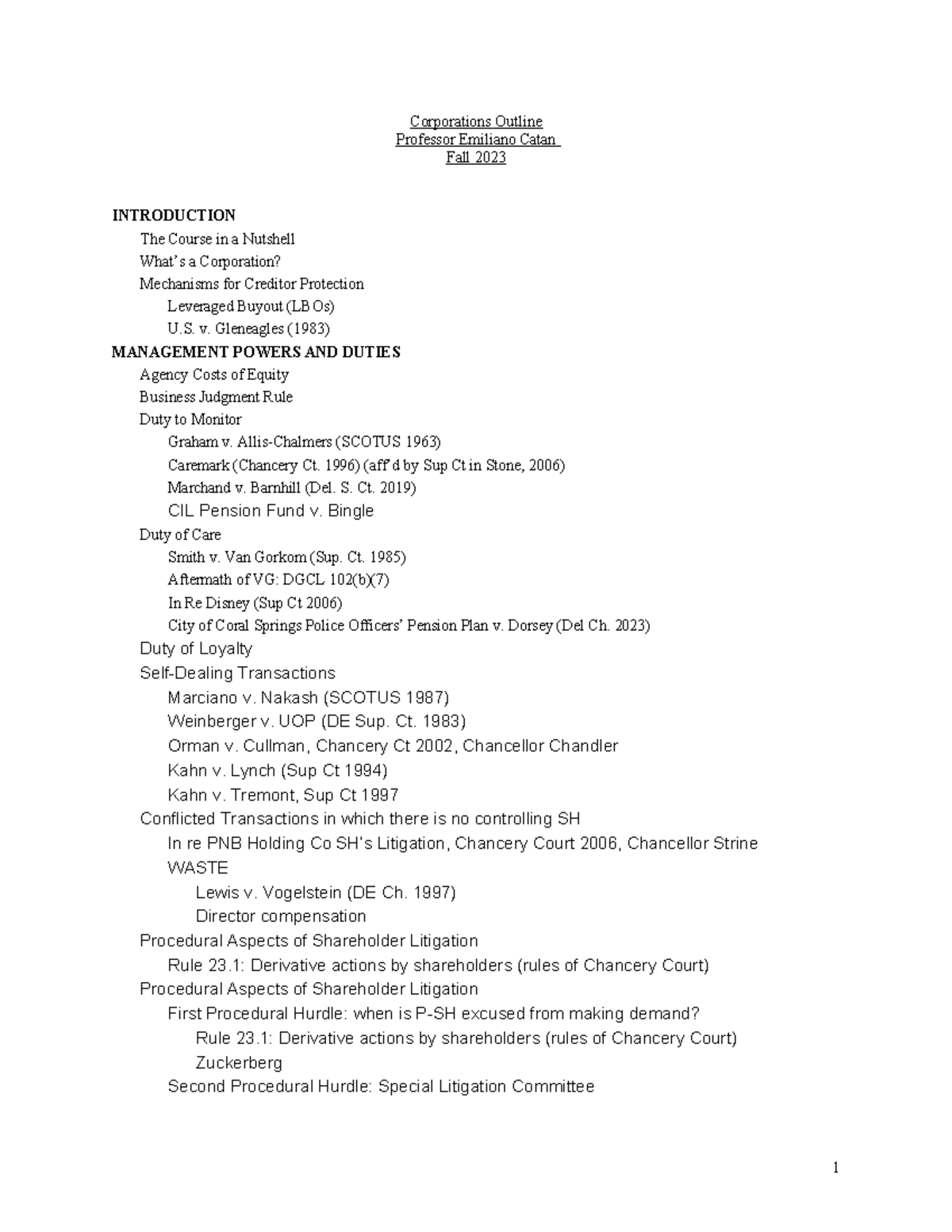 Corporations Class Outline - Catan Fall 2023 - Corporations Outline ...