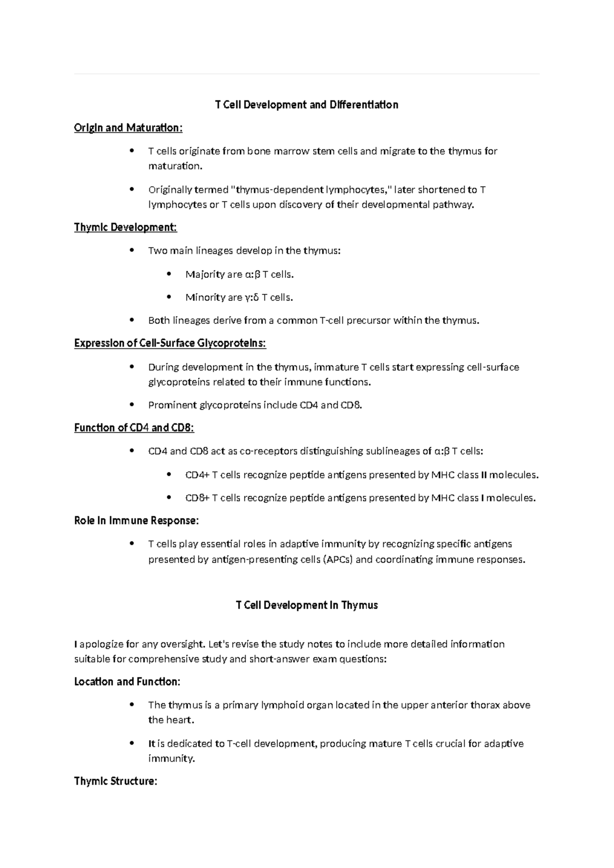 Chapter 7 (mod 4) study notes - T Cell Development and Differentiation ...