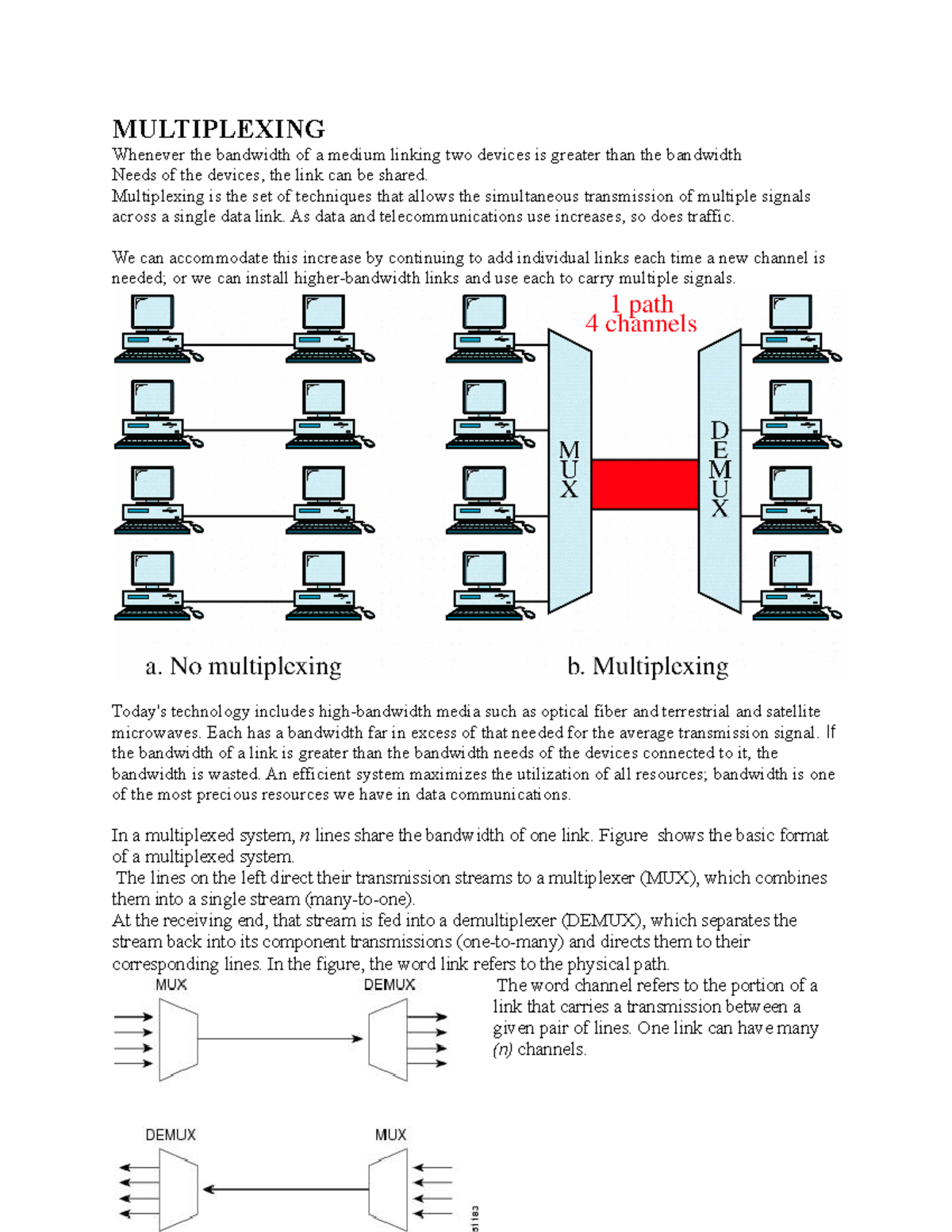 Multiplexing and switching MULTIPLEXING Whenever the bandwidth of a