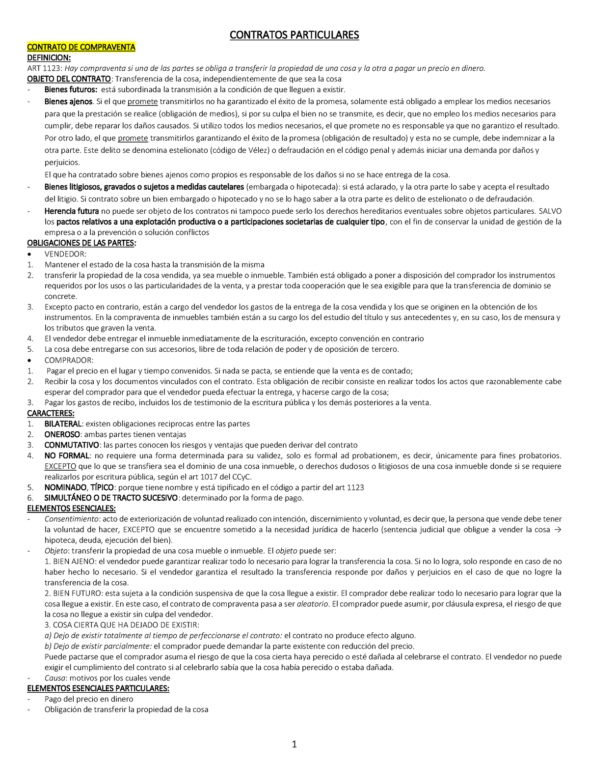 Contratos 2do Parcial Contratos Particulares Contrato De Compraventa Definicion Art 1123 1535