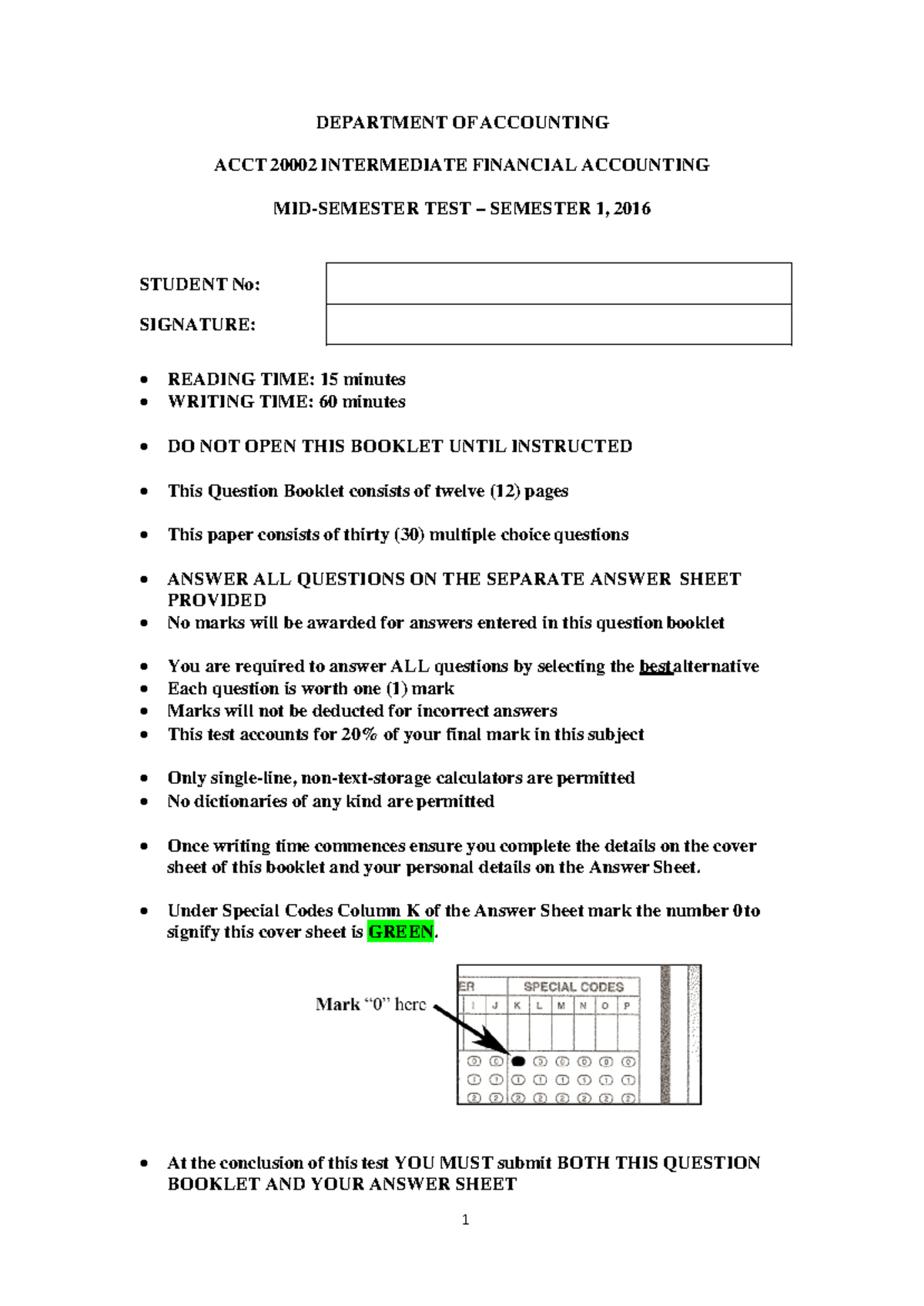 Mid 2016, questions - DEPARTMENT OF ACCOUNTING ACCT 20002 INTERMEDIATE ...