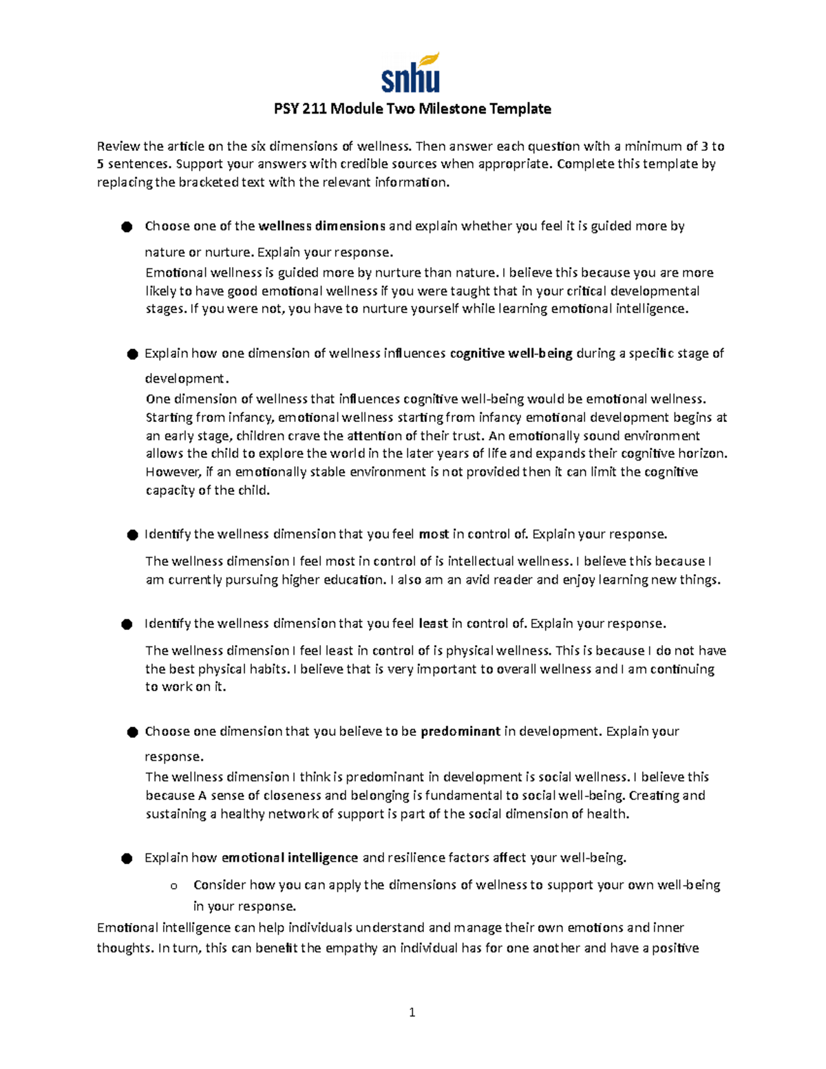 PSY 211 Module Two Milestone Template - PSY 211 Module Two Milestone ...