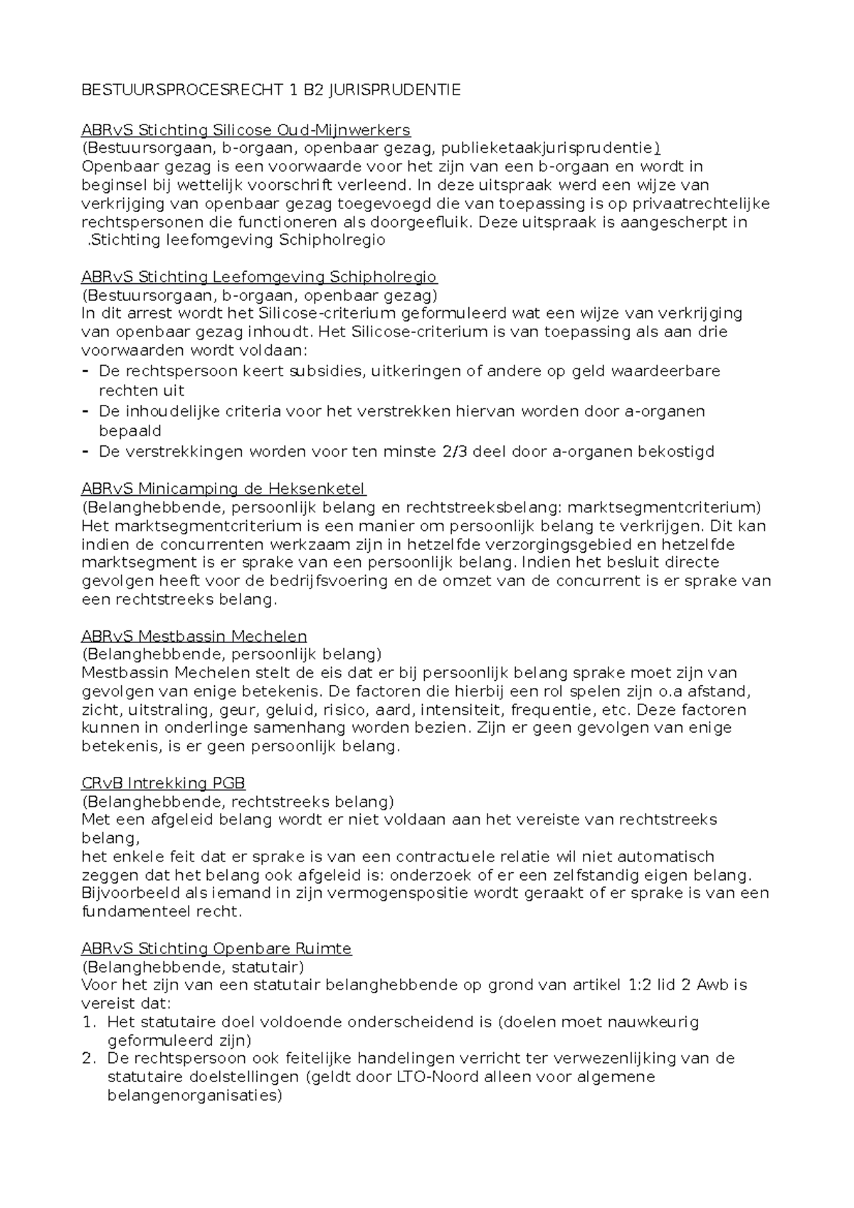 Samenvatting Arresten Bestuurs I - BESTUURSPROCESRECHT 1 B2 ...