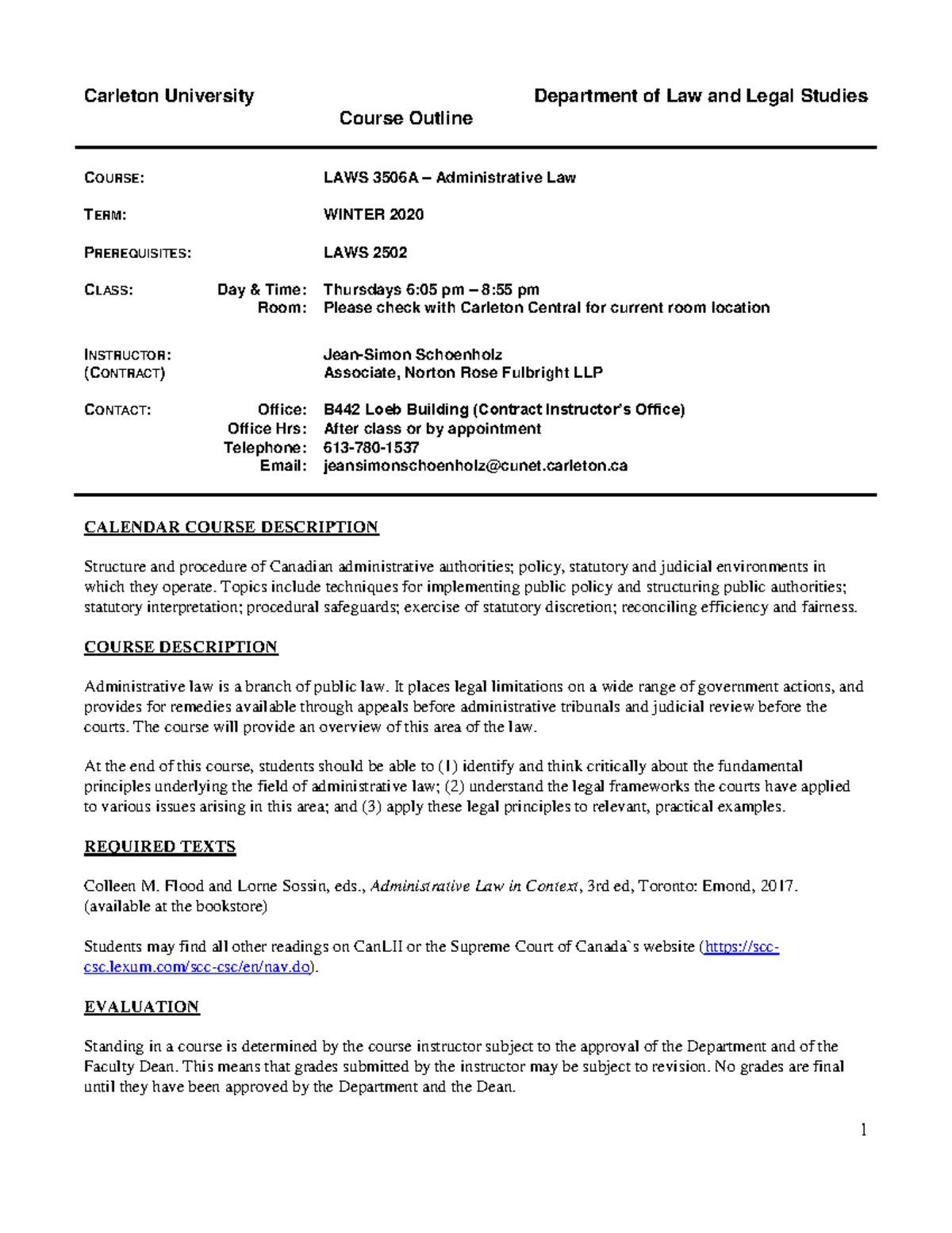 LAWS-3506-A - Syllabus - Carleton University Department of Law and ...