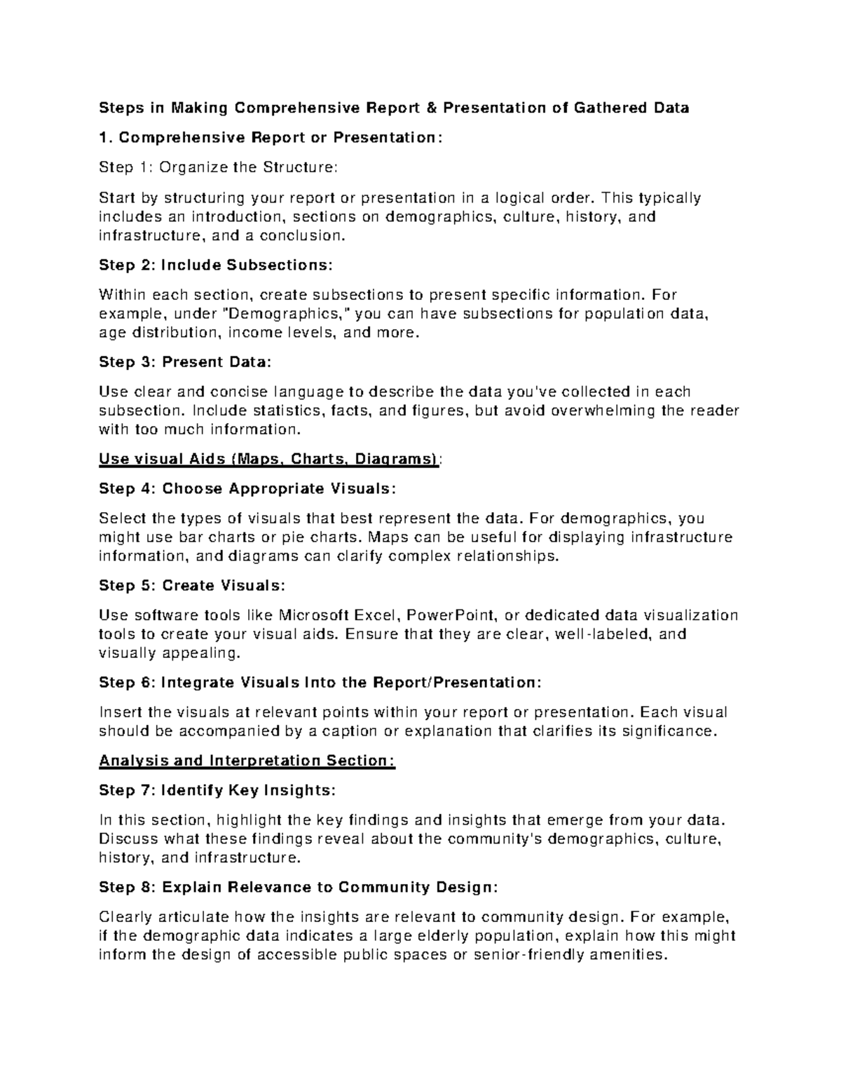 Steps in Making Comprehensive Report Presentation of Gathered Data ...