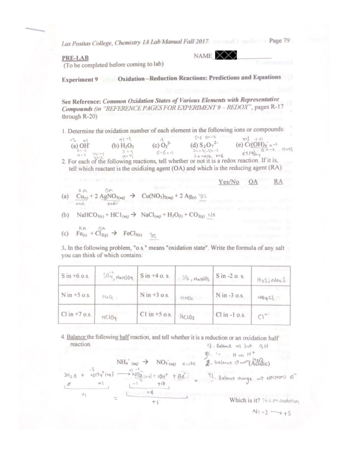 Exp9 - Oxidation-Reduction Reactions - CHEM 1A - Studocu