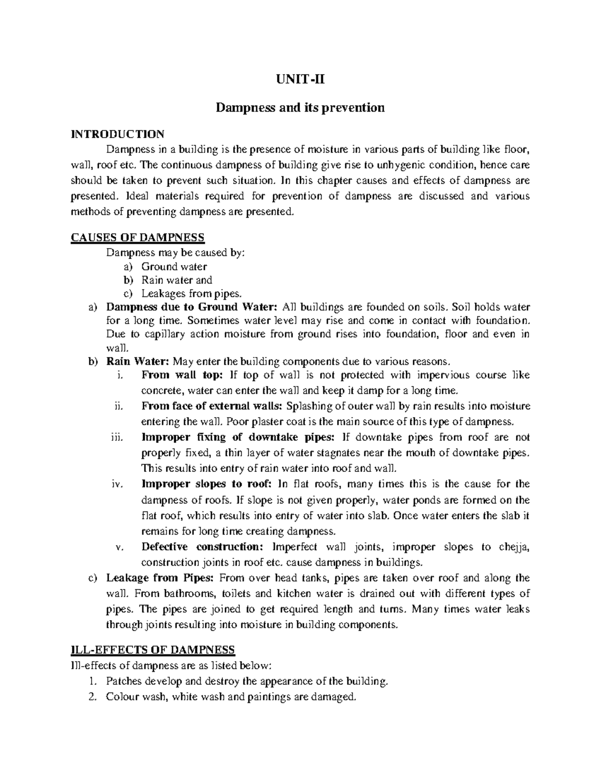 Bce unit 3 - asdfasfdasdfa - UNIT-II Dampness and its prevention ...