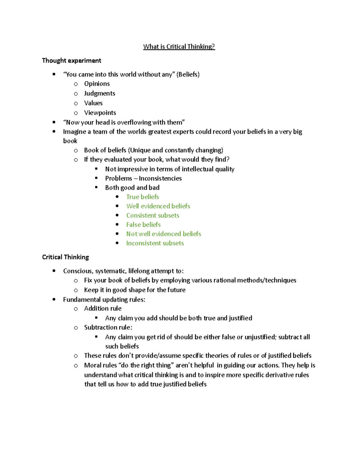 Critical Thinking - Class Notes - What is Critical Thinking? Thought ...