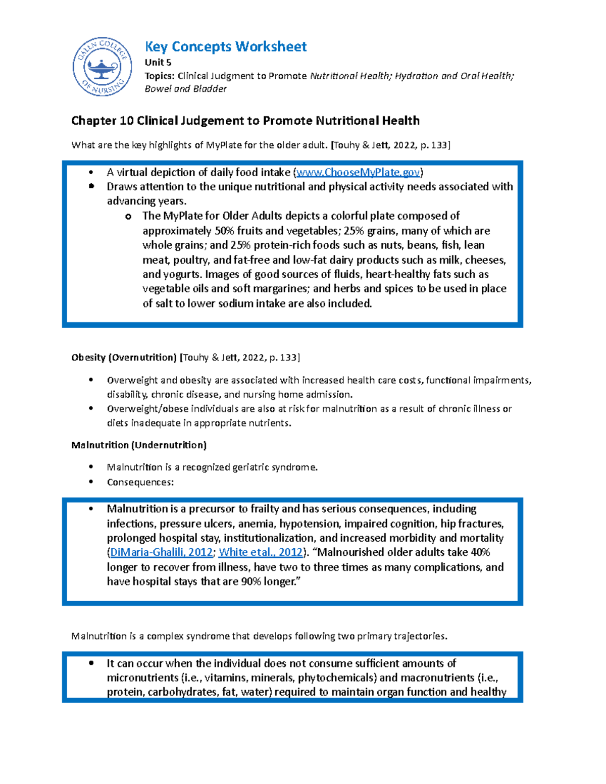 NUR 257 Unit 5 Key Concepts - Unit 5 Topics: Clinical Judgment to ...