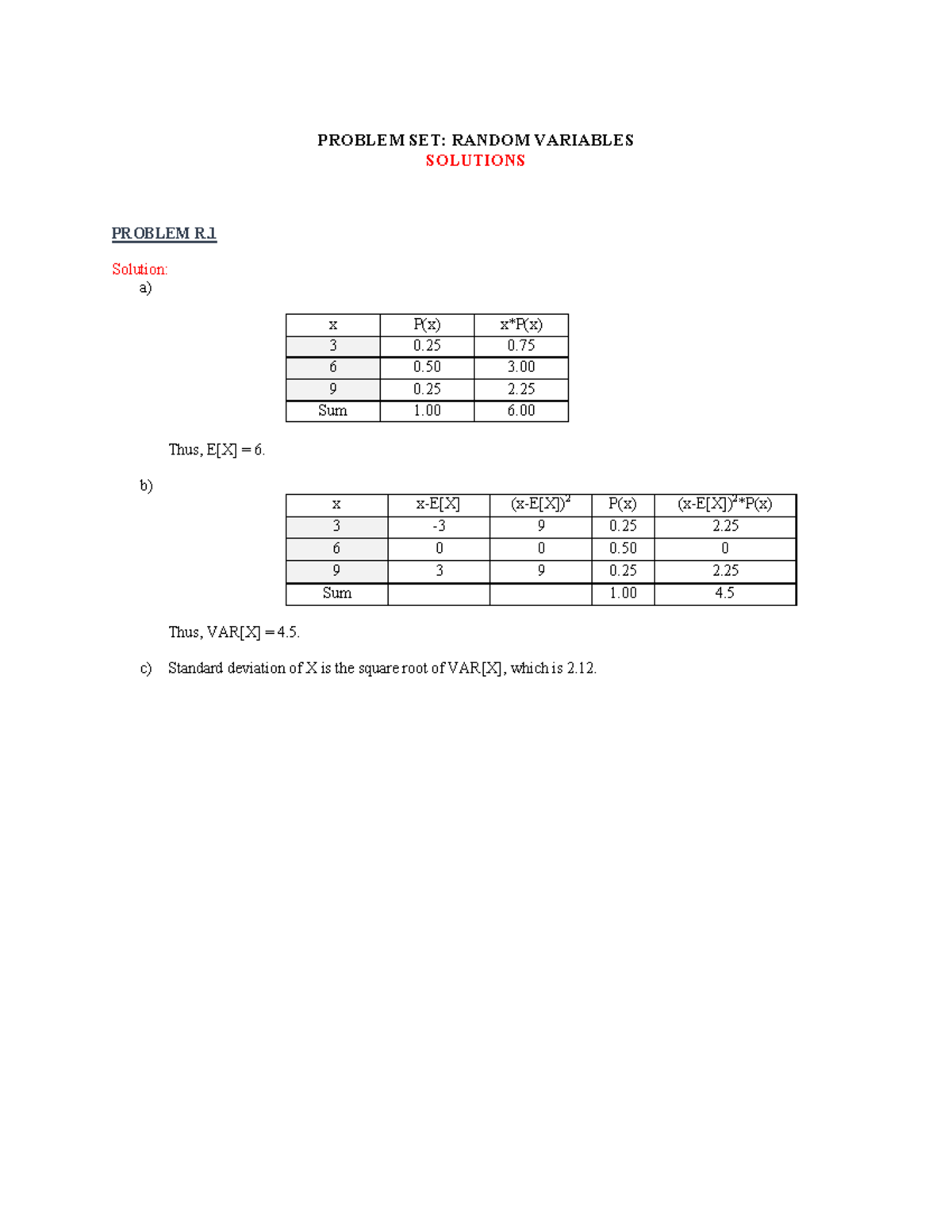 Sample/practice exam January 2018, answers - PROBLEM SET: RANDOM ...