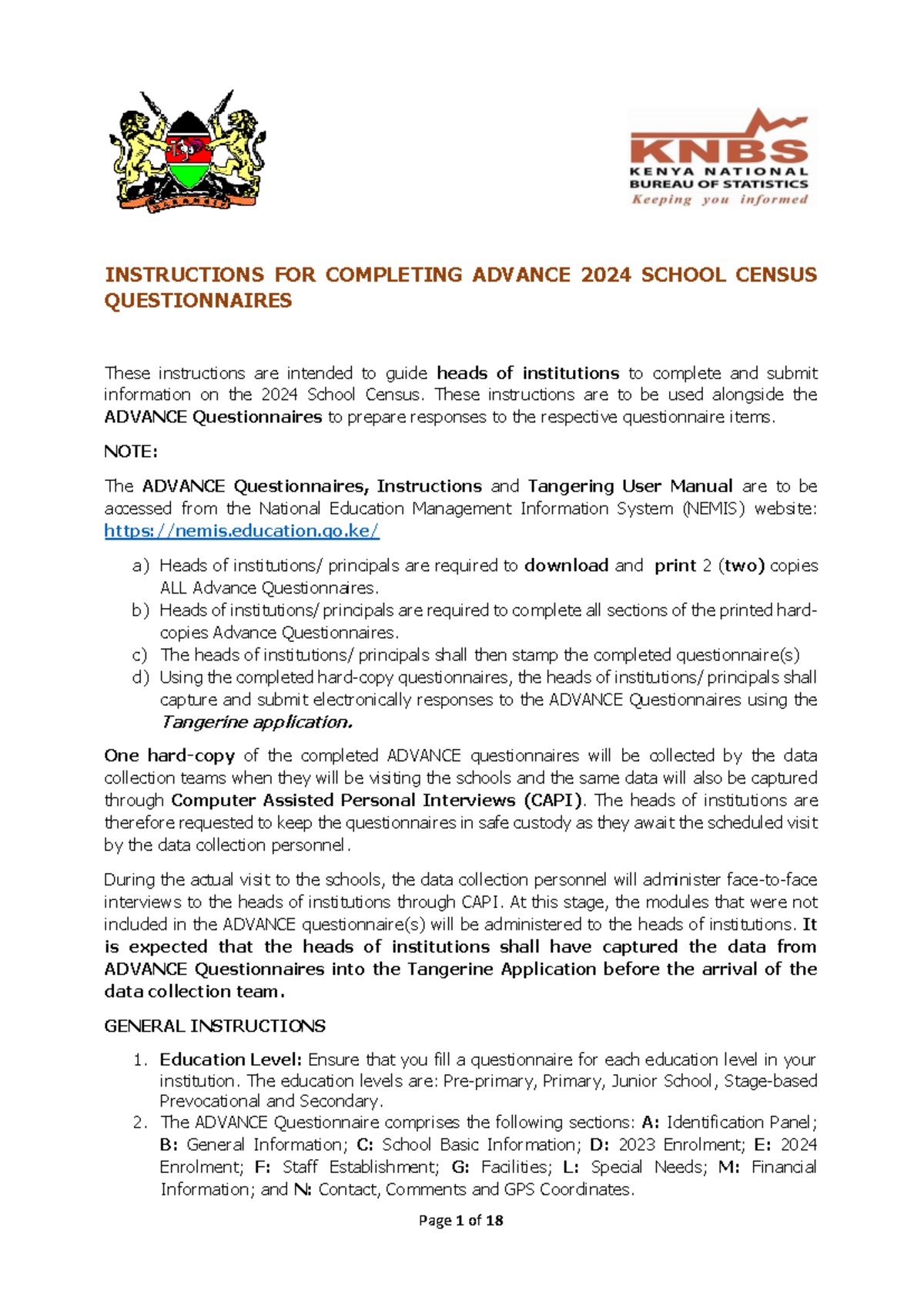 1 Instructions for Advance Questionnaires 2024 School Census Final 17th ...