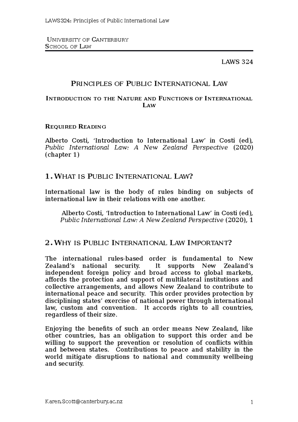 Laws 324 Handout 1 - UNIVERSITY OF CANTERBURY SCHOOL OF LAW LAWS 324 ...