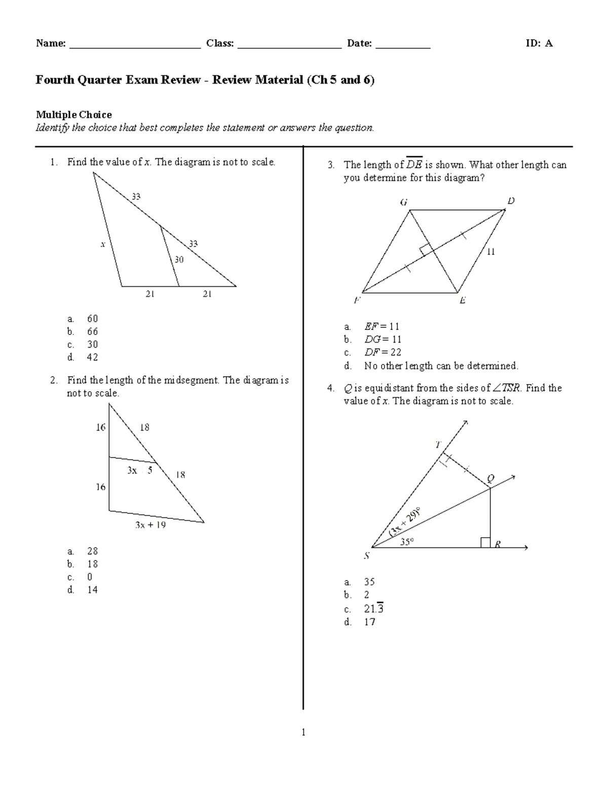 Fourth Quarter Review Material Study Guide Name