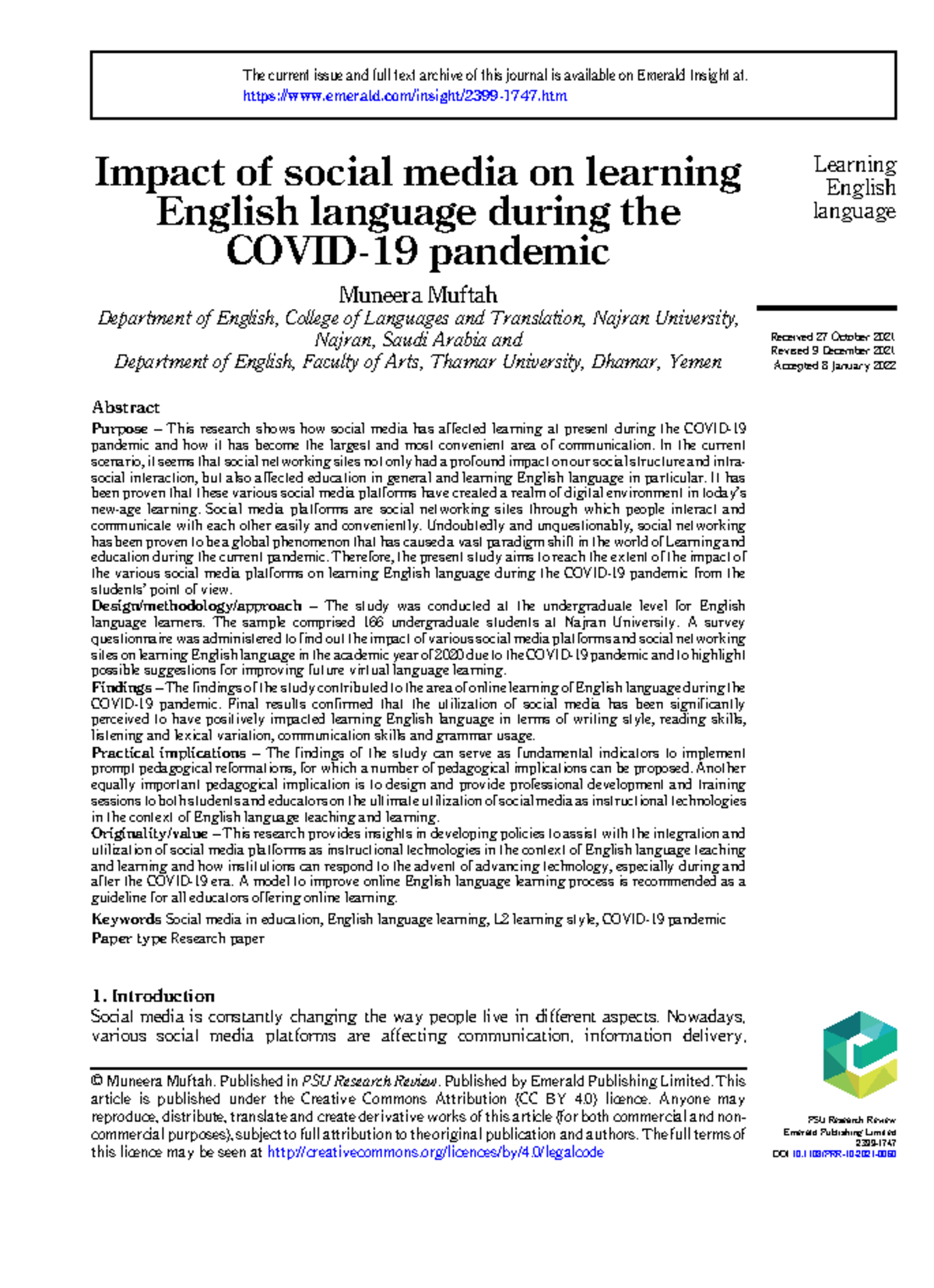 Social Media Infuences English Learning during Covid Pandemic - Impact ...
