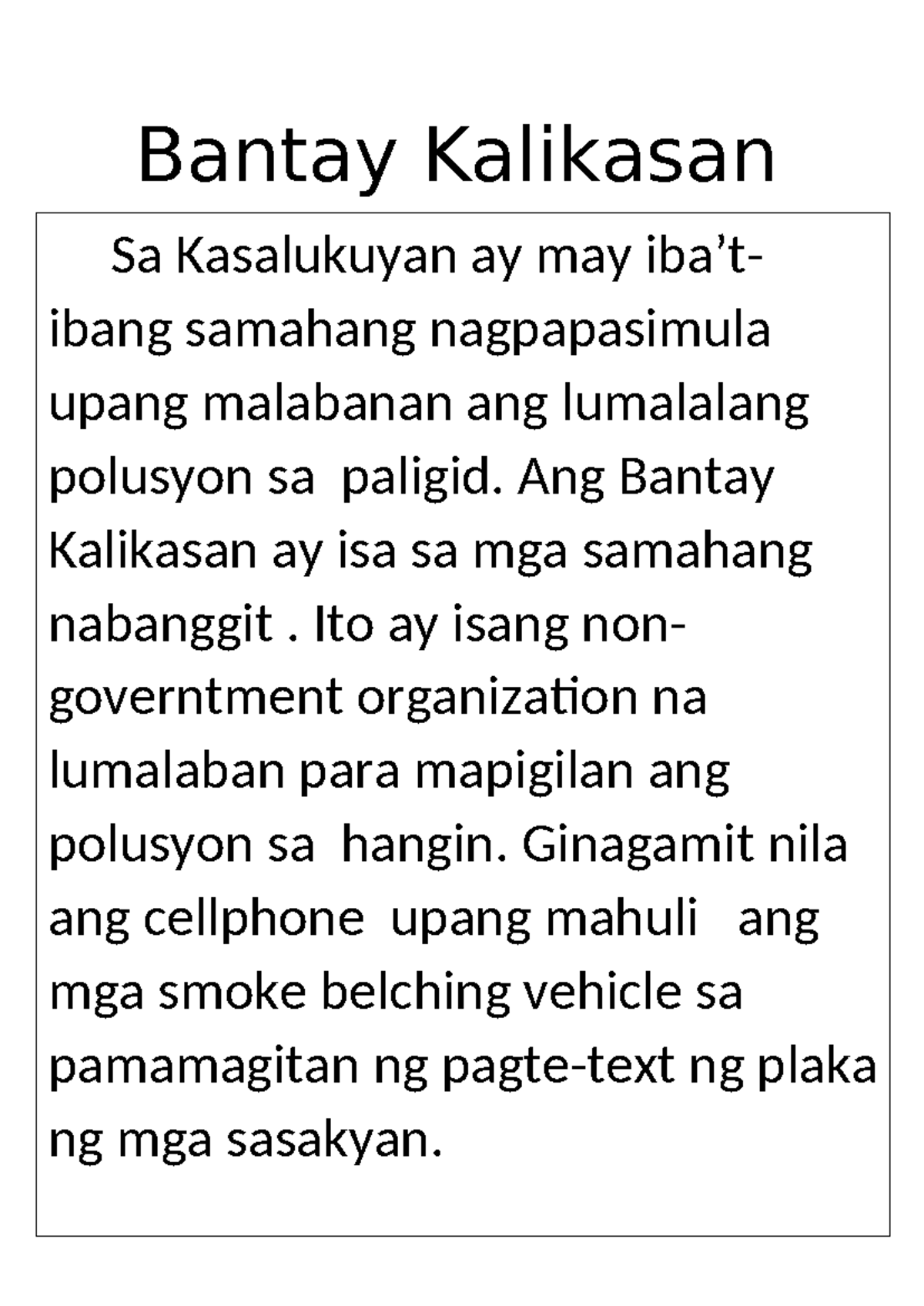 Bantay Kalikasan story - Filipino - Bantay Kalikasan Sa Kasalukuyan ay ...