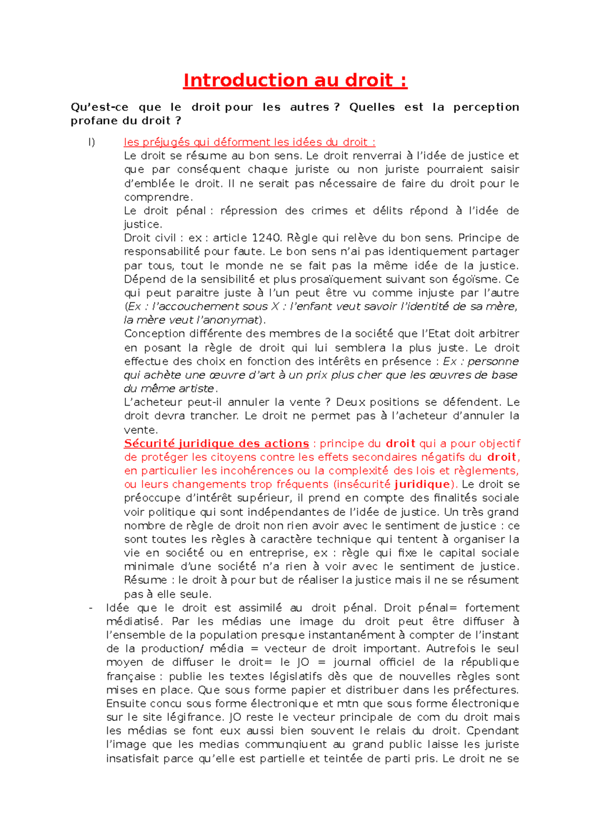 Introduction au droit - Notes de cours 1 - Introduction au droit : Qu ...