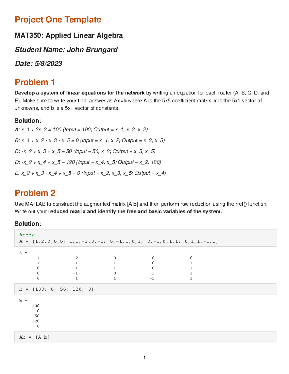 Linear Algebra Network Equations and Solutions - Studocu