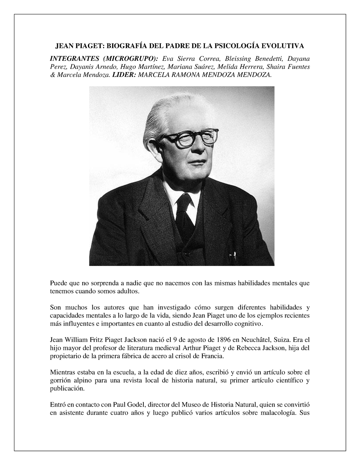 Resumen Y MAPA DE Ideas JEAN PIAGET BIOGRAF A DEL PADRE DE LA