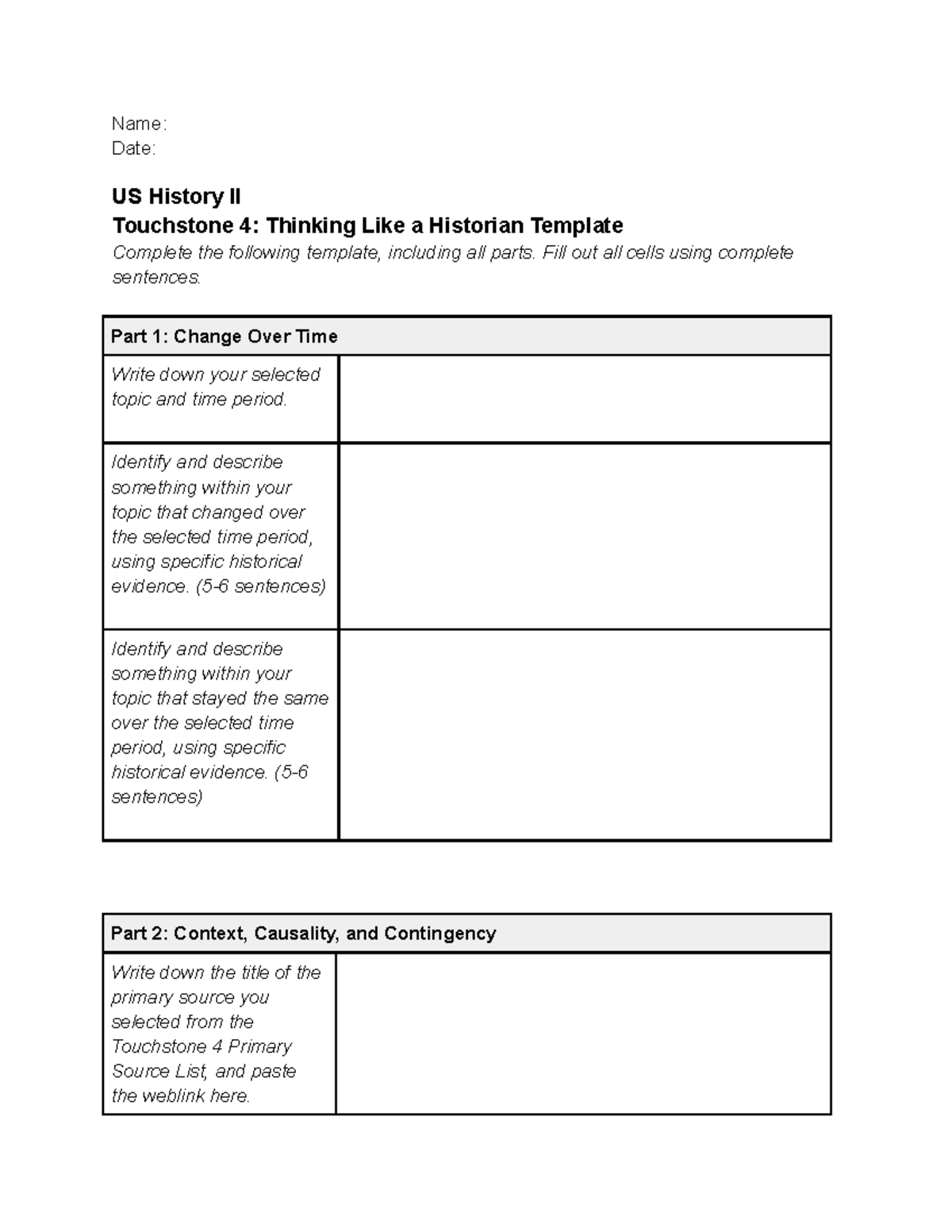 US History II Touchstone 4 Template - Name: Date: US History II ...