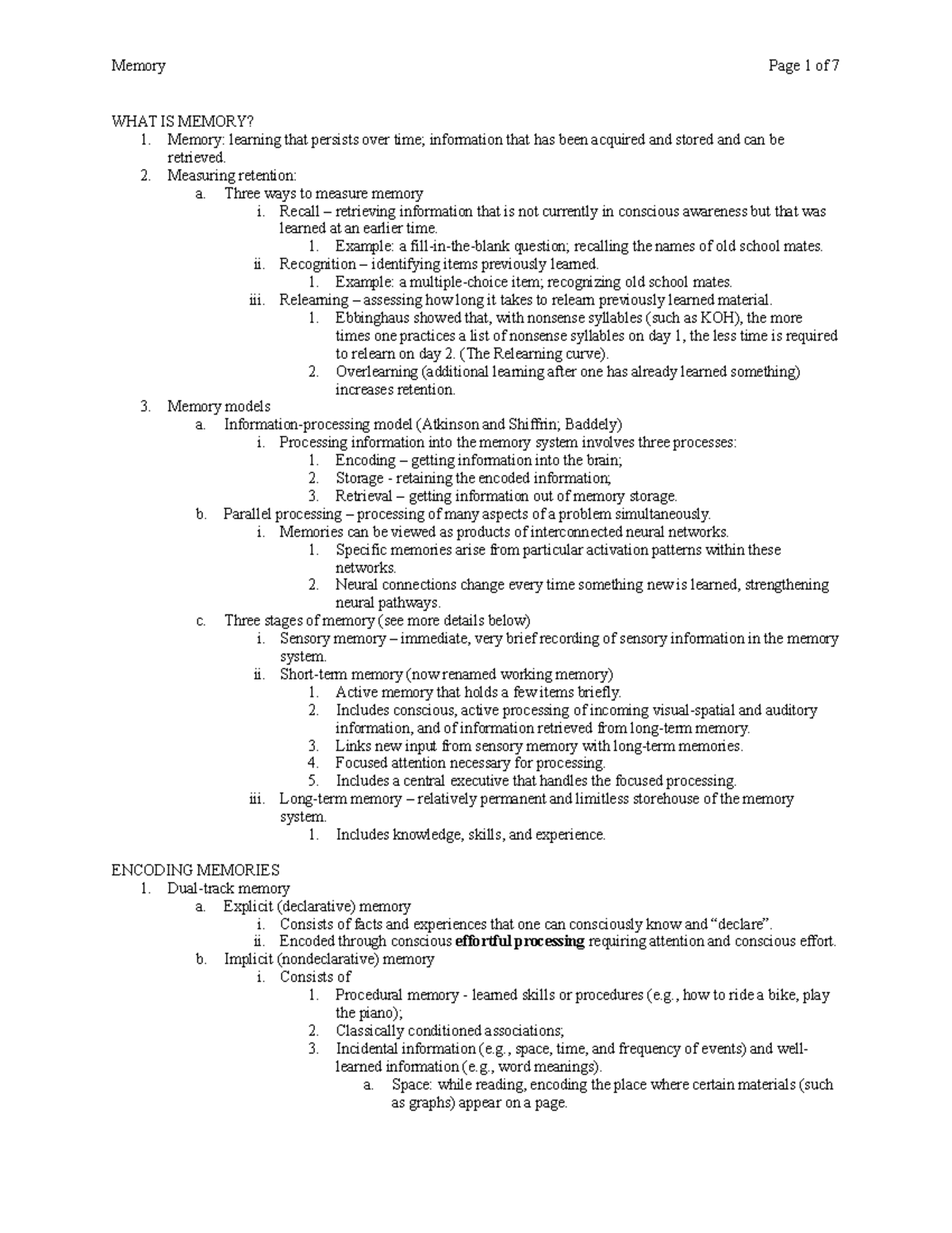 Memory - A quick summary of the chapter, this is not exhaustive. I did ...