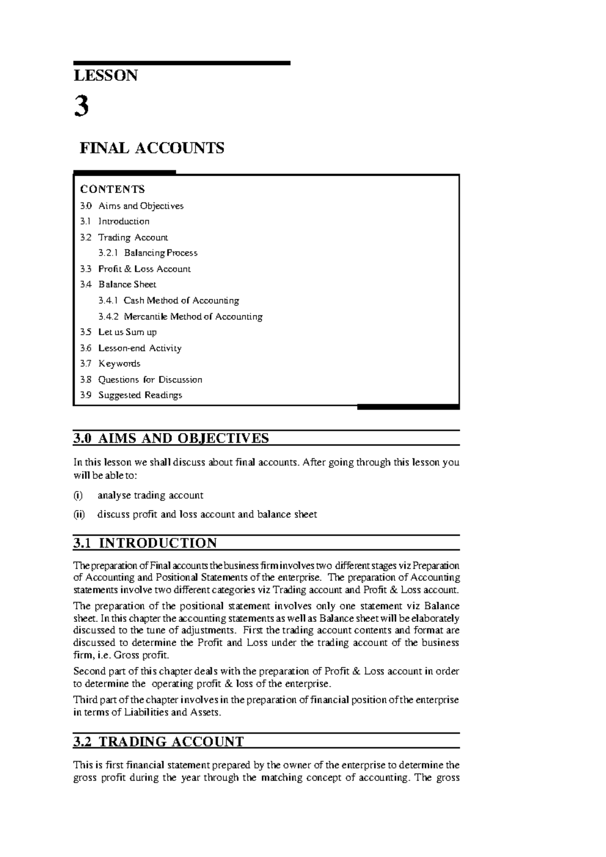 Lesson-03 - Lesson-03 FINAL ACCOUNTS - LESSON 3 FINAL ACCOUNTS CONTENTS ...