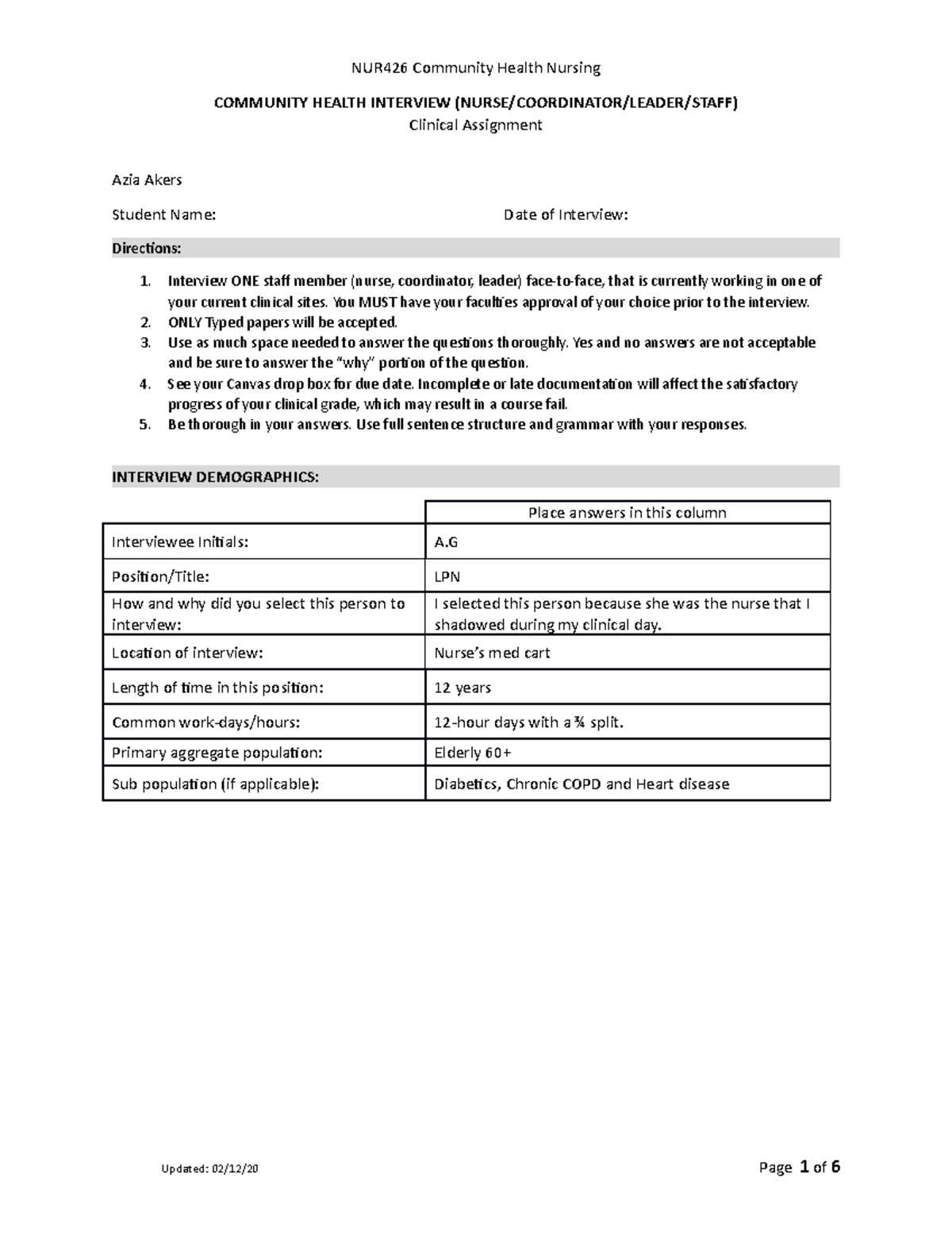 Clinical Interview - COMMUNITY HEALTH INTERVIEW (NURSE/COORDINATOR ...