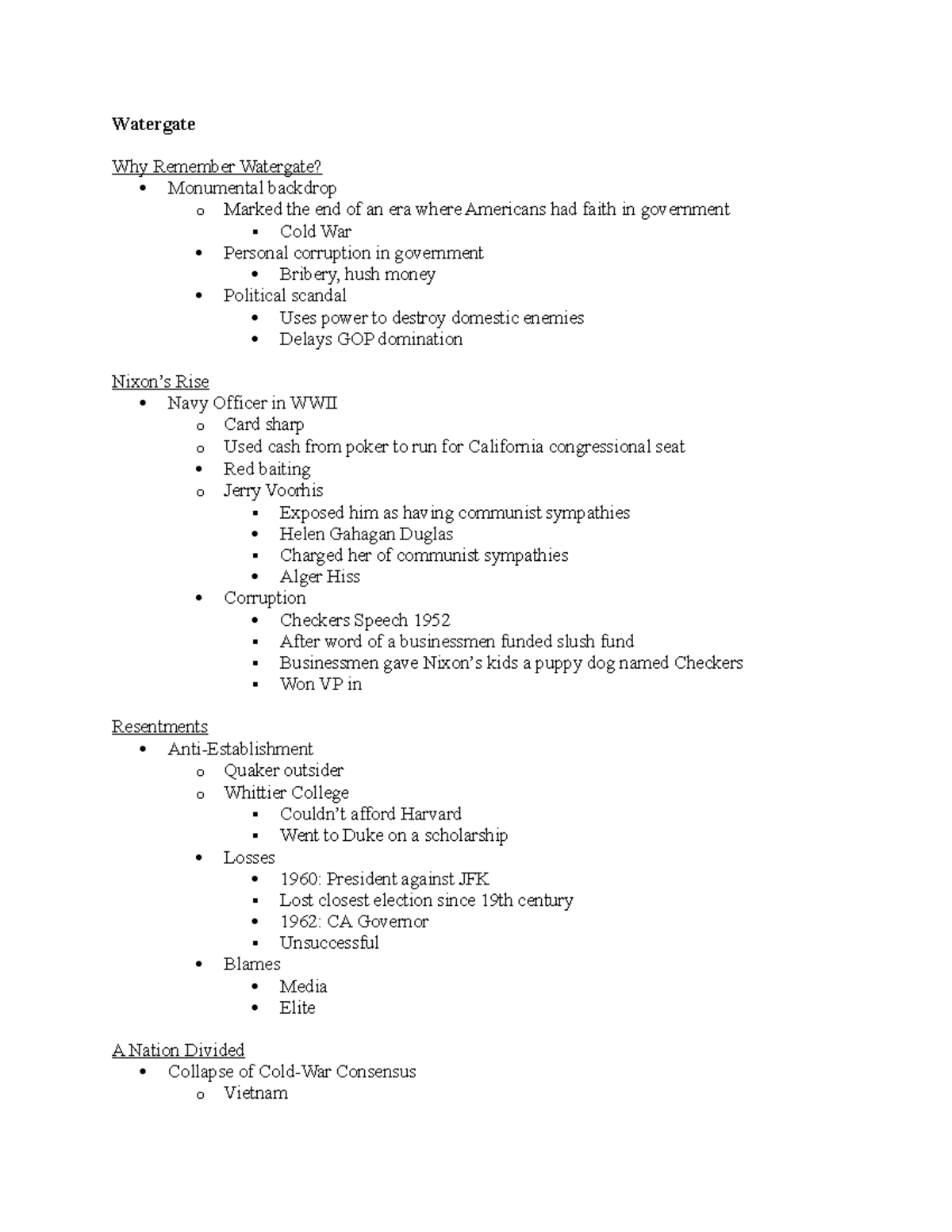 HST 102 Watergate Notes - Watergate Why Remember Watergate? Monumental ...