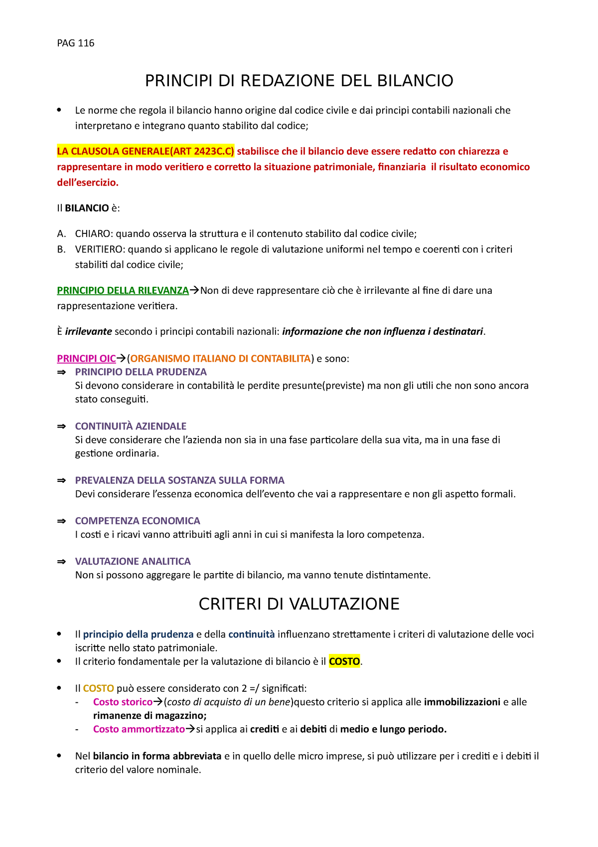 Principi DI Redazione DEL Bilancio E Criteri DI Valutazione - PAG 116 ...