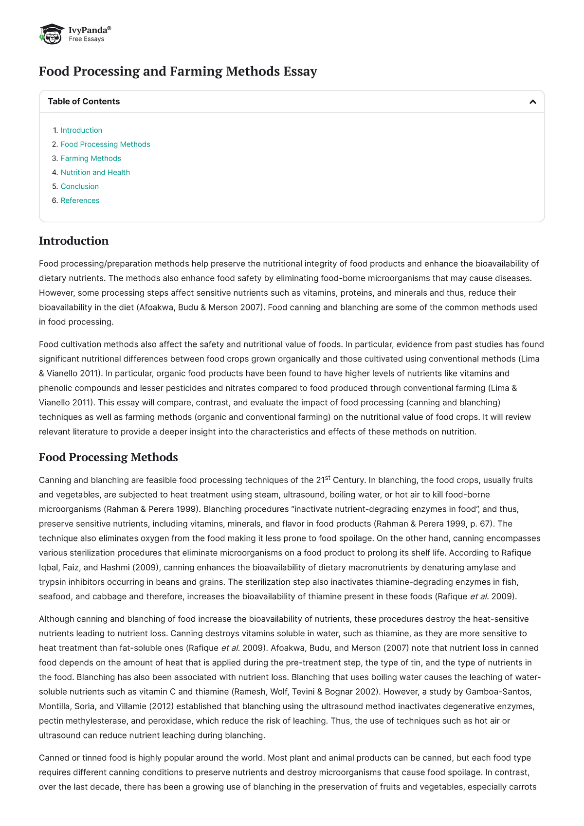 Food Processing and Farming Methods - 1179 Words Essay Example - Food ...