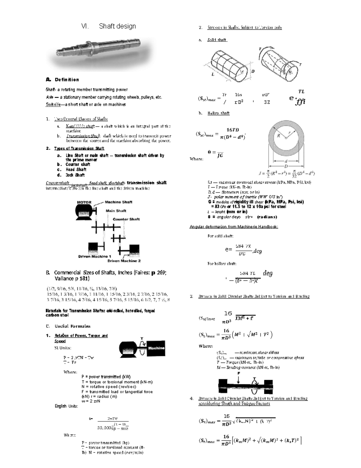L3 Shaft Design - VI. Shaft design 2. Stresses in Shafts, Subject to ...