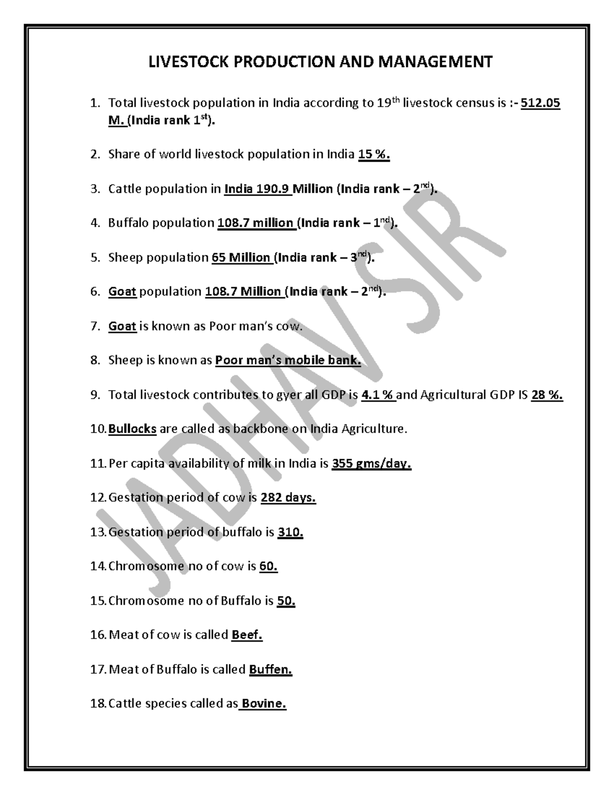 AHDS 111 MOST IMP Very important objective LIVESTOCK PRODUCTION AND