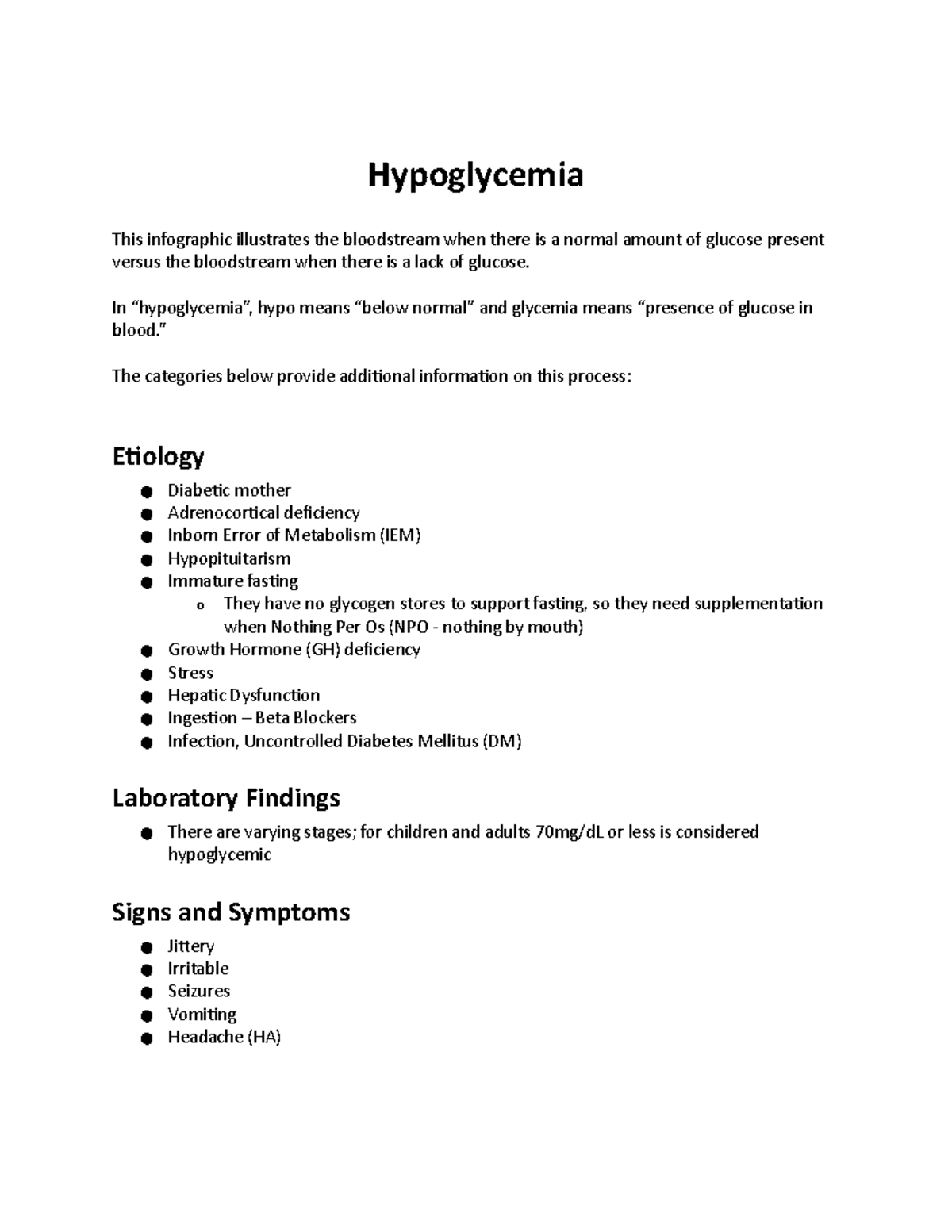 Hyperkalemia Graphic Information Hypoglycemia This Infographic Illustrates The Bloodstream