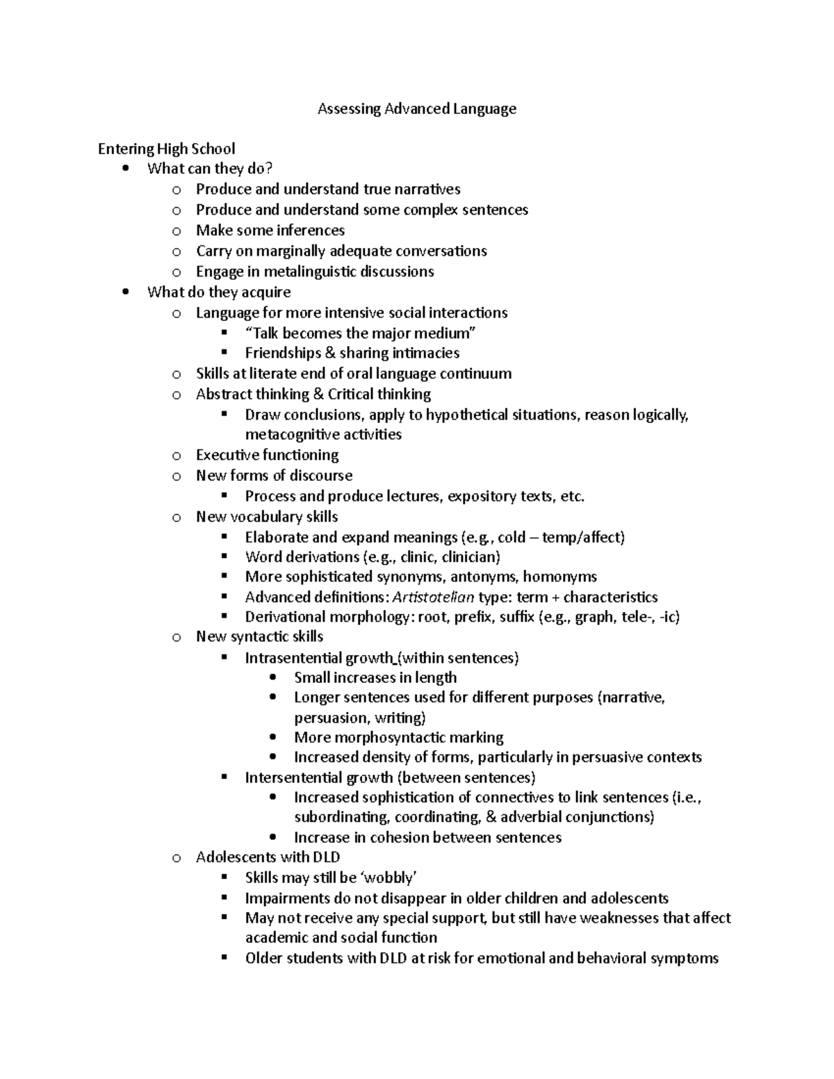 Assessing Advanced Language - Assessing Advanced Language Entering High ...